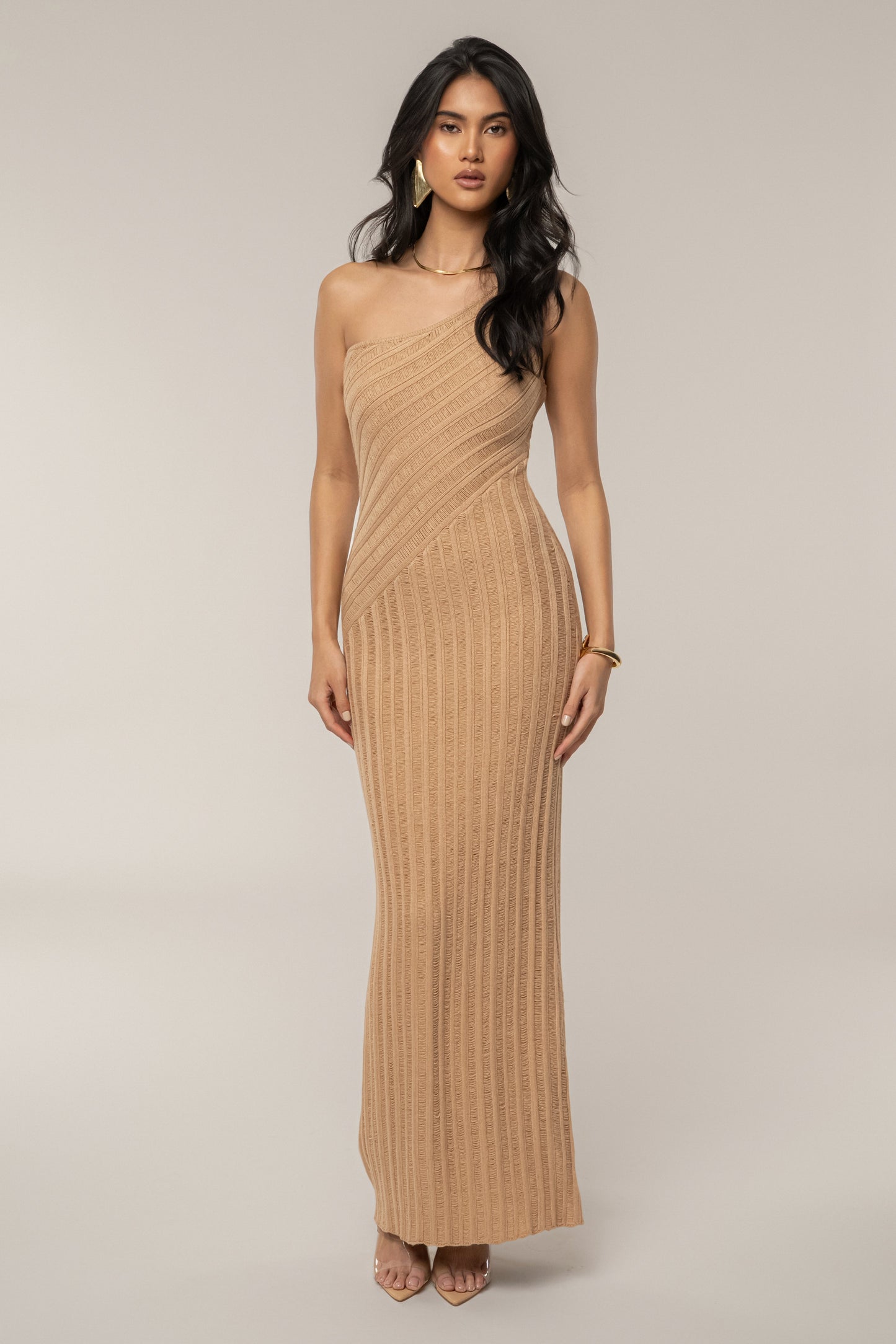 Tan Fringe Knit Maxi Dress JLUXLABEL