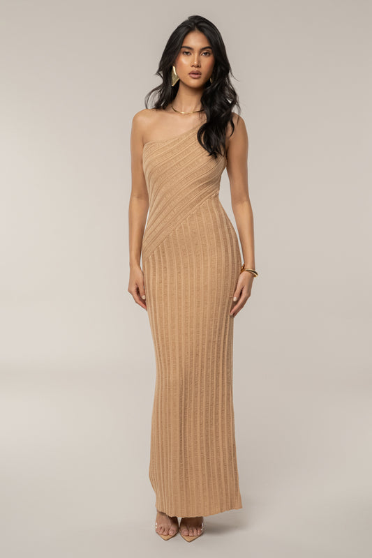Tan Fringe Knit Maxi Dress JLUXLABEL