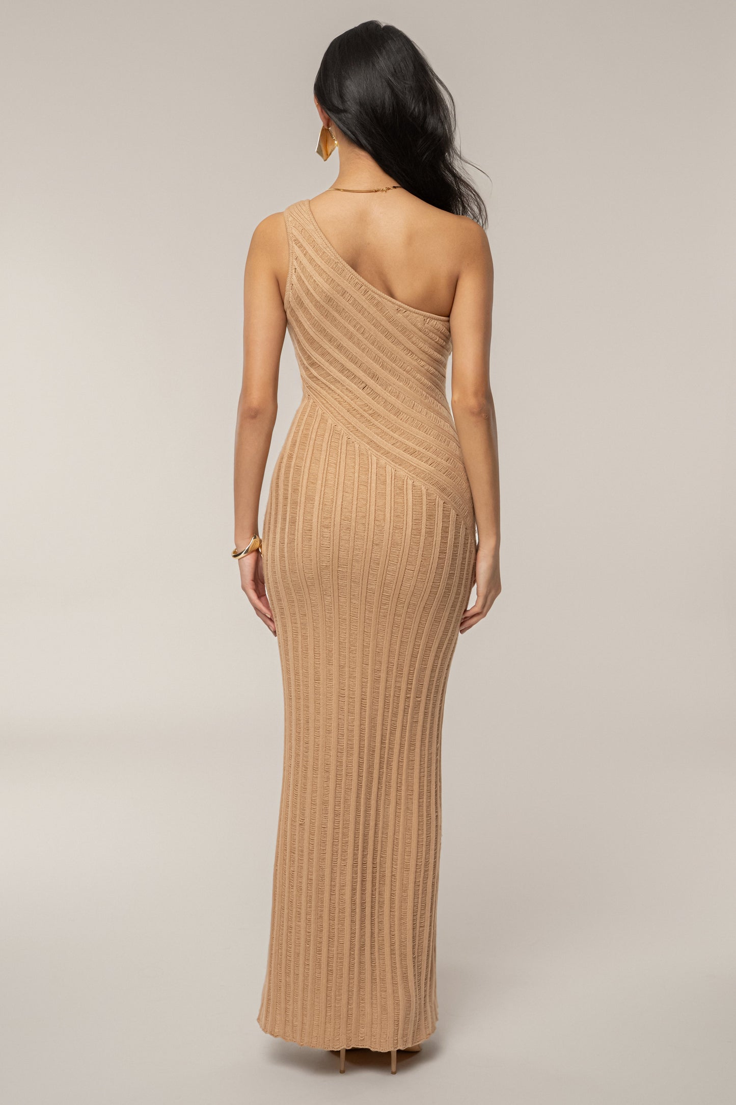 Tan Fringe Knit Maxi Dress JLUXLABEL
