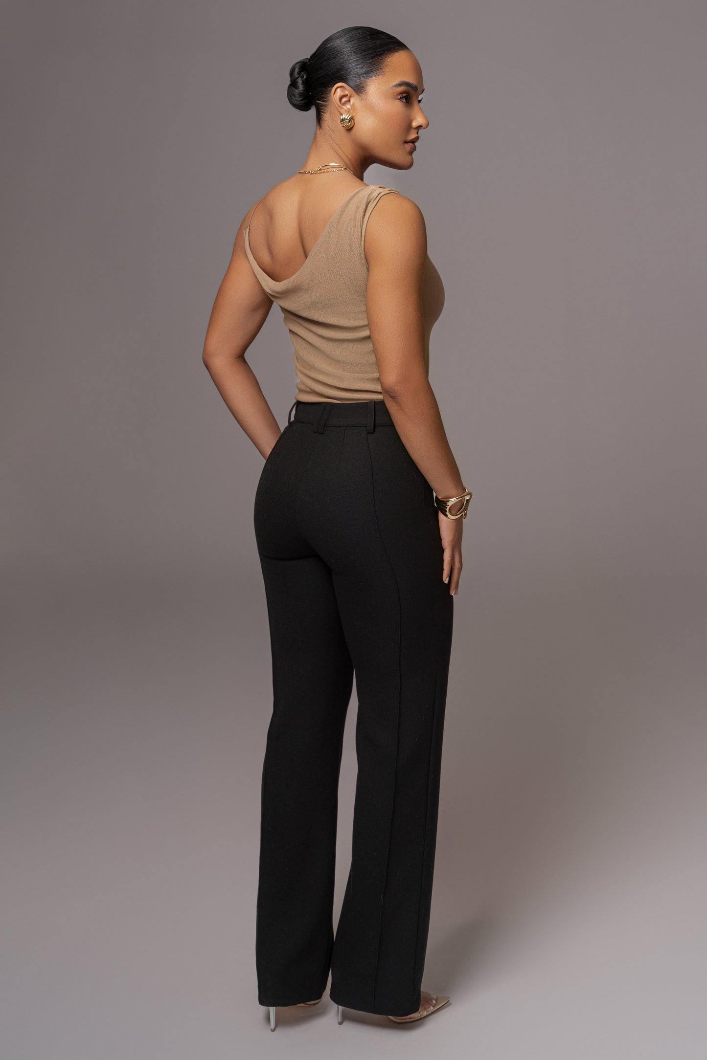 Beige Shanti Faux Buckle Top JLUXLABEL