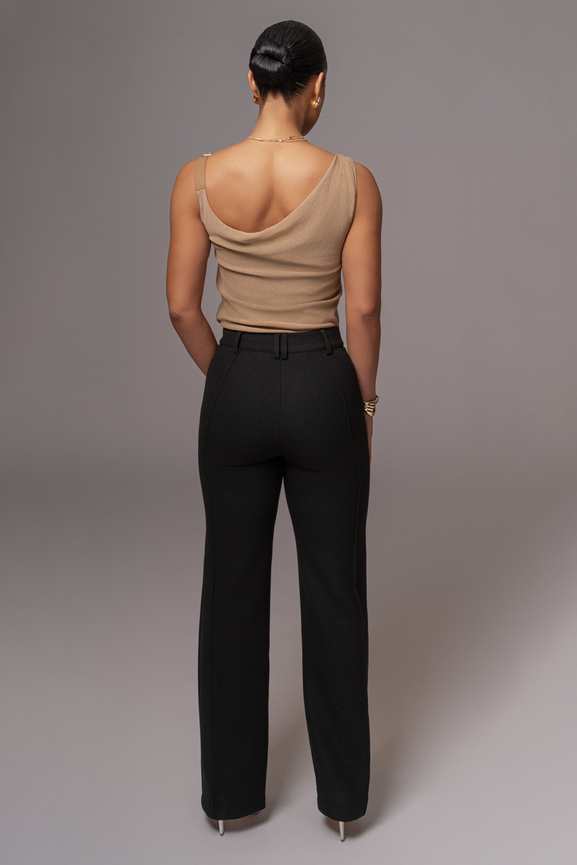 Beige Shanti Faux Buckle Top JLUXLABEL