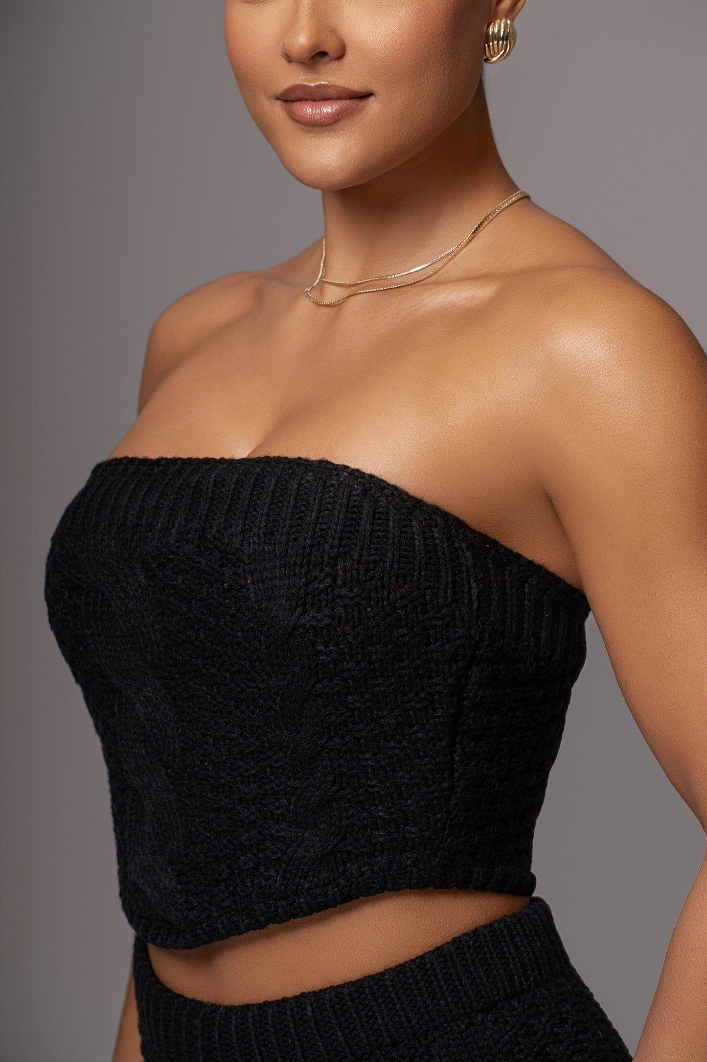 Black Carmela Cable Knit Top JLUXLABEL