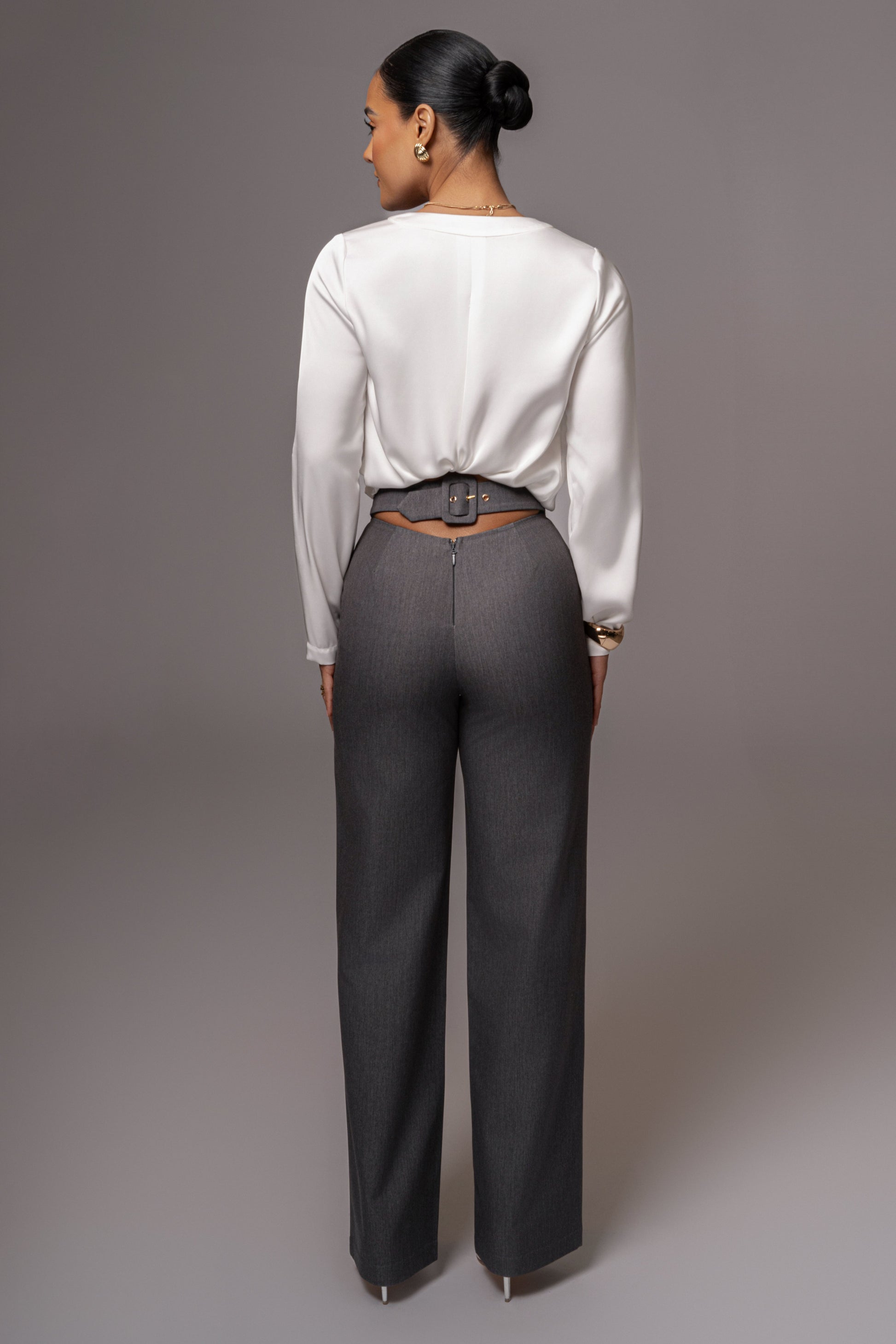 Grey Status Belted Pants JLUXLABEL