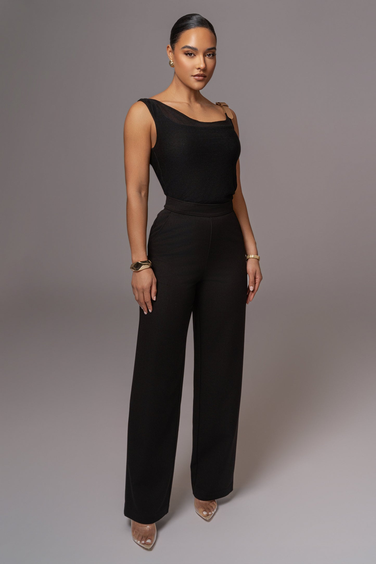 Black Shanti Faux Buckle Top JLUXLABEL
