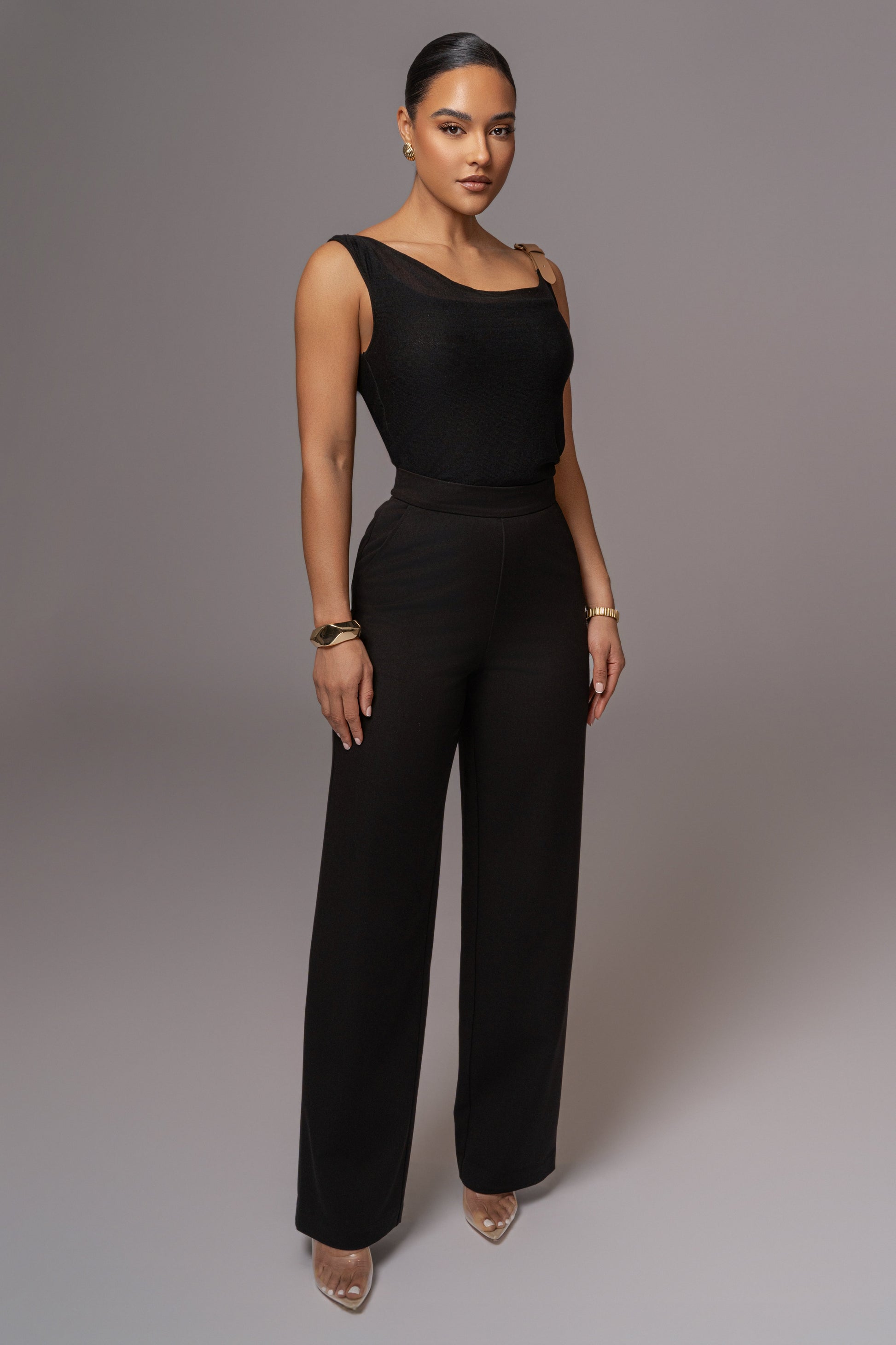 Black Shanti Faux Buckle Top JLUXLABEL