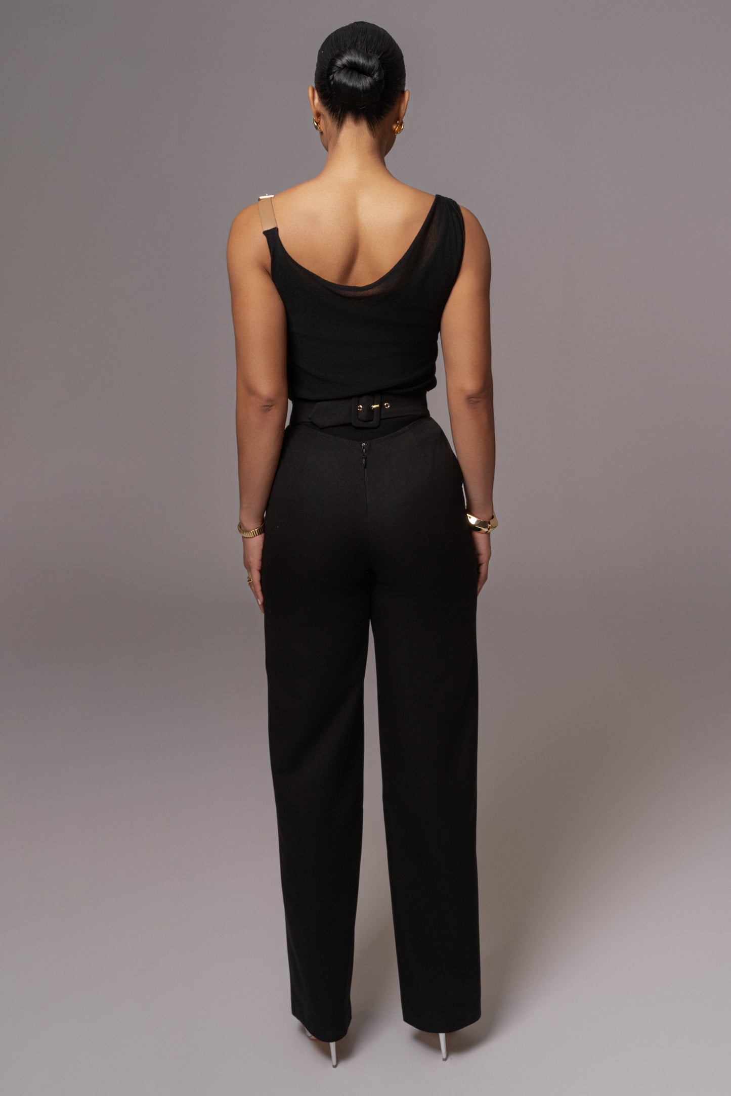 Black Shanti Faux Buckle Top JLUXLABEL