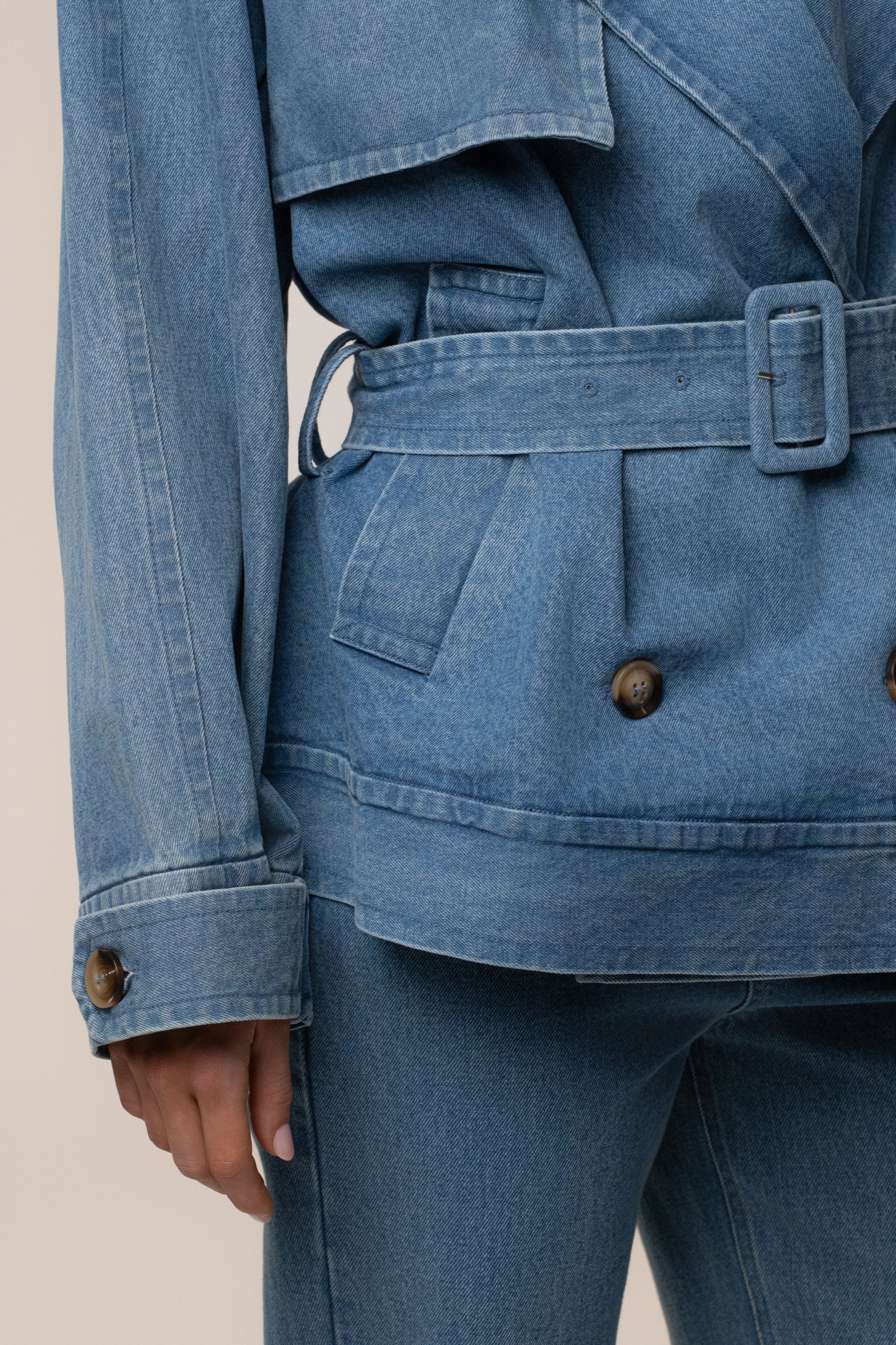 Medium Wash Double Breasted Denim Jacket NEWFASHIONEDGE