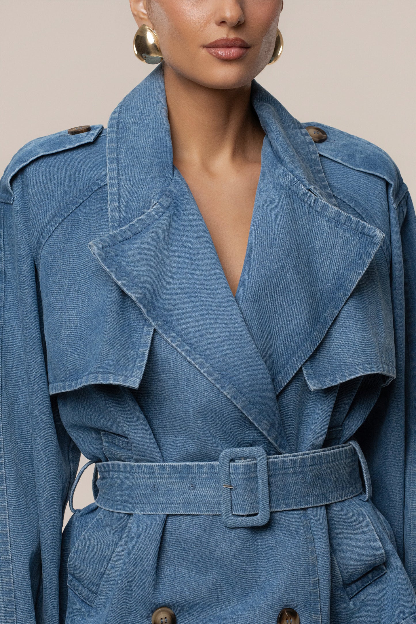Medium Wash Double Breasted Denim Jacket NEWFASHIONEDGE