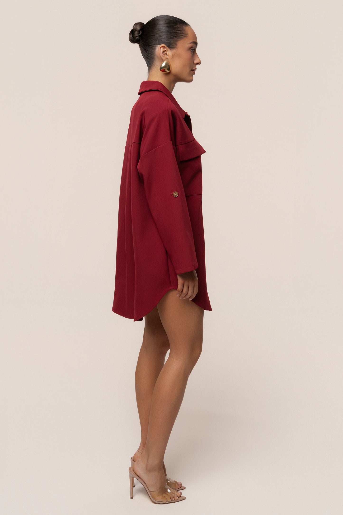 Burgundy Downtime Collared Shirt Dress JLUXLABEL