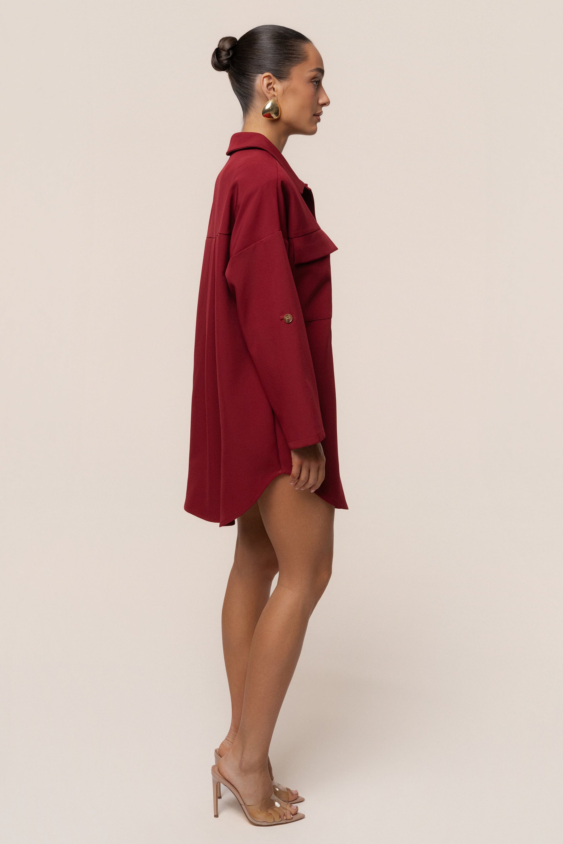 Burgundy Downtime Collared Shirt Dress JLUXLABEL