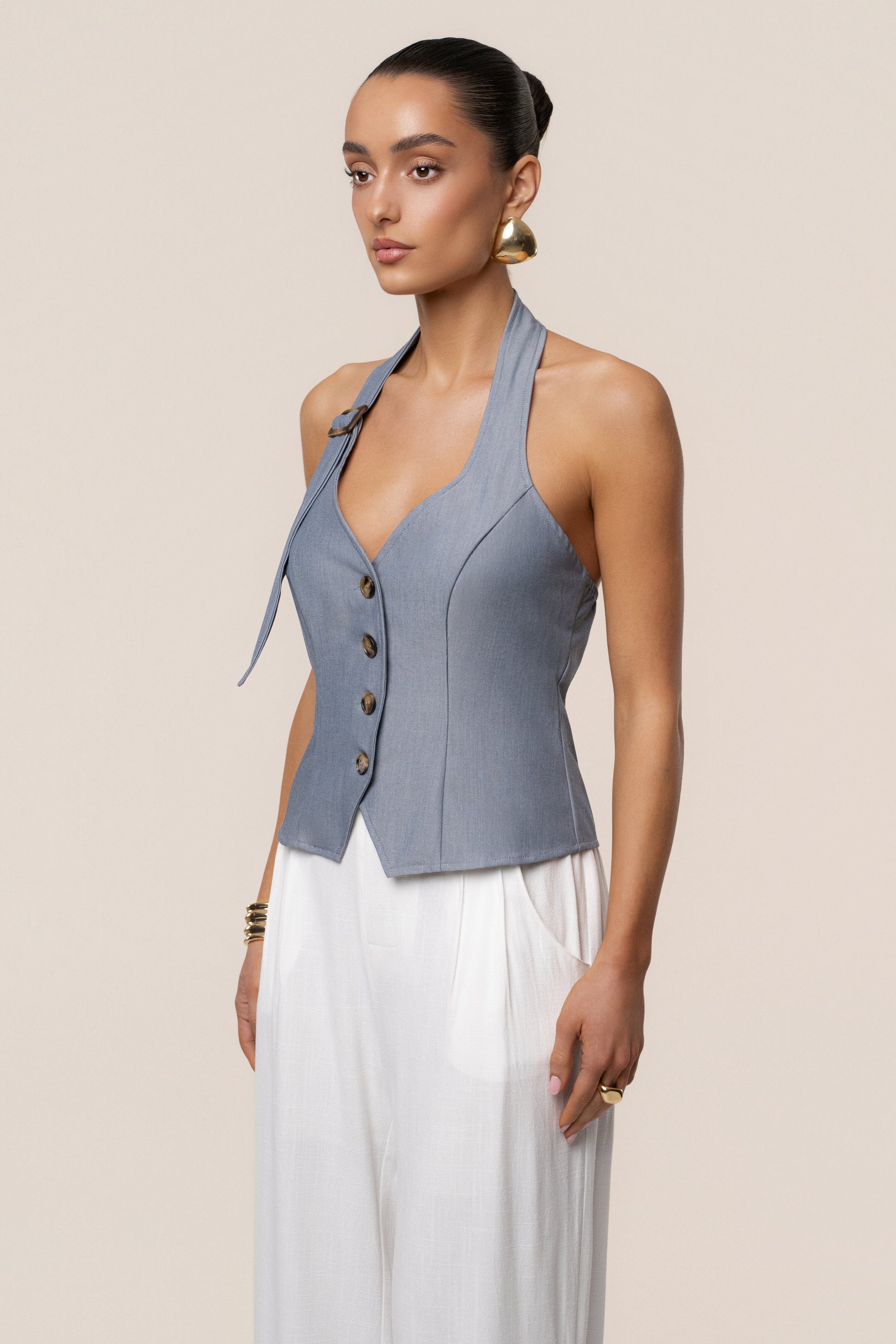 Blue Clean Slate Halter Vest JLUXLABEL