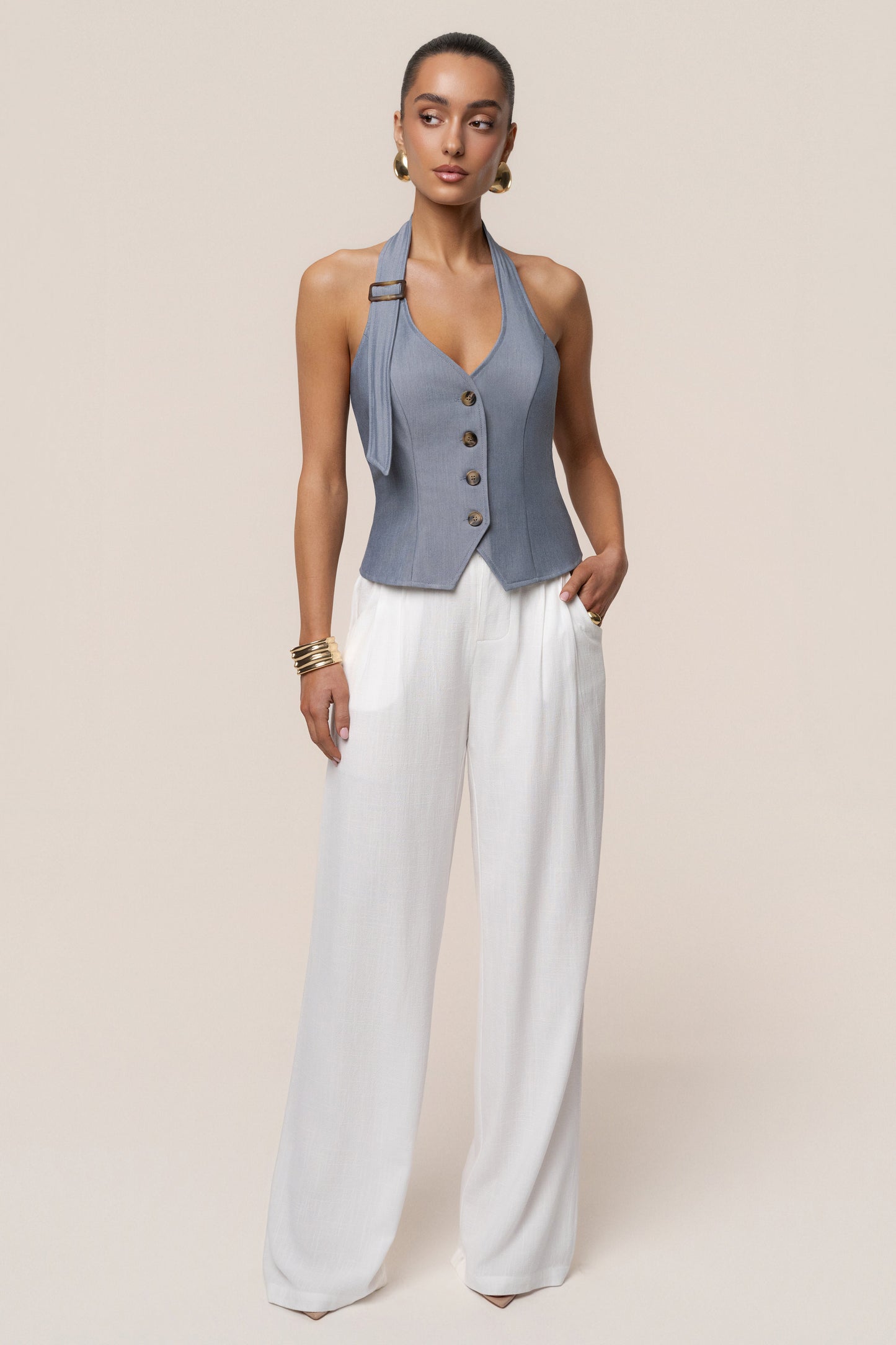 Blue Clean Slate Halter Vest JLUXLABEL