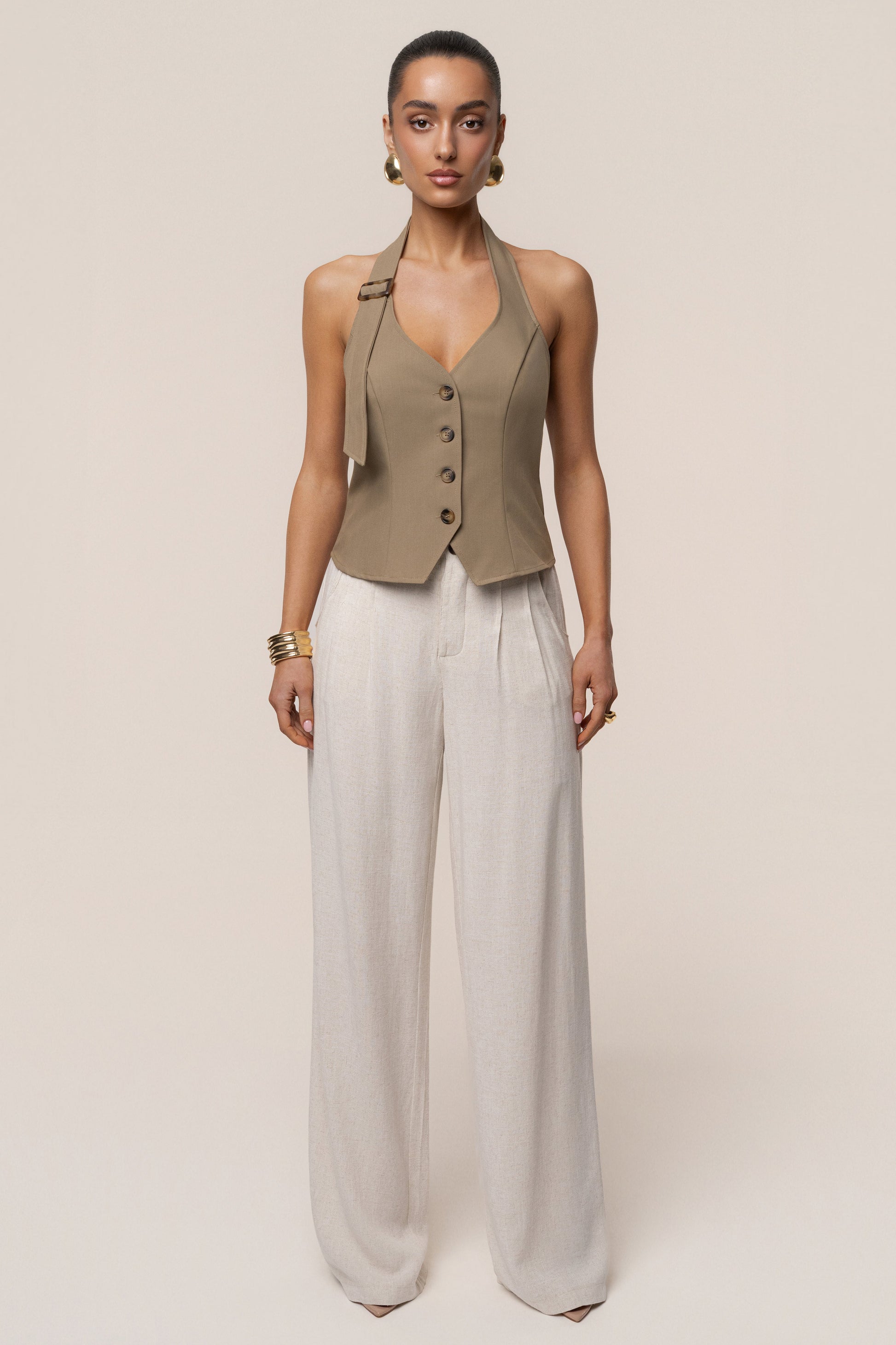 Olive Clean Slate Halter Vest JLUXLABEL
