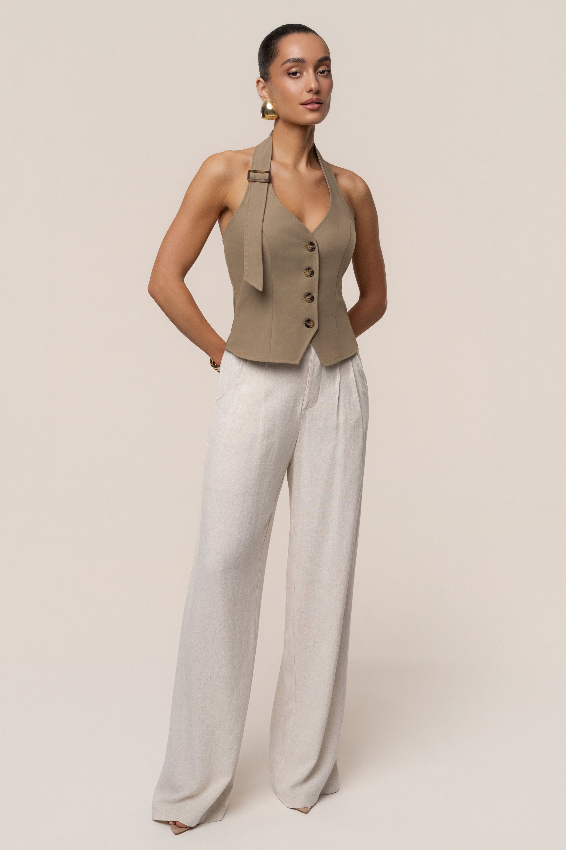 Olive Clean Slate Halter Vest JLUXLABEL