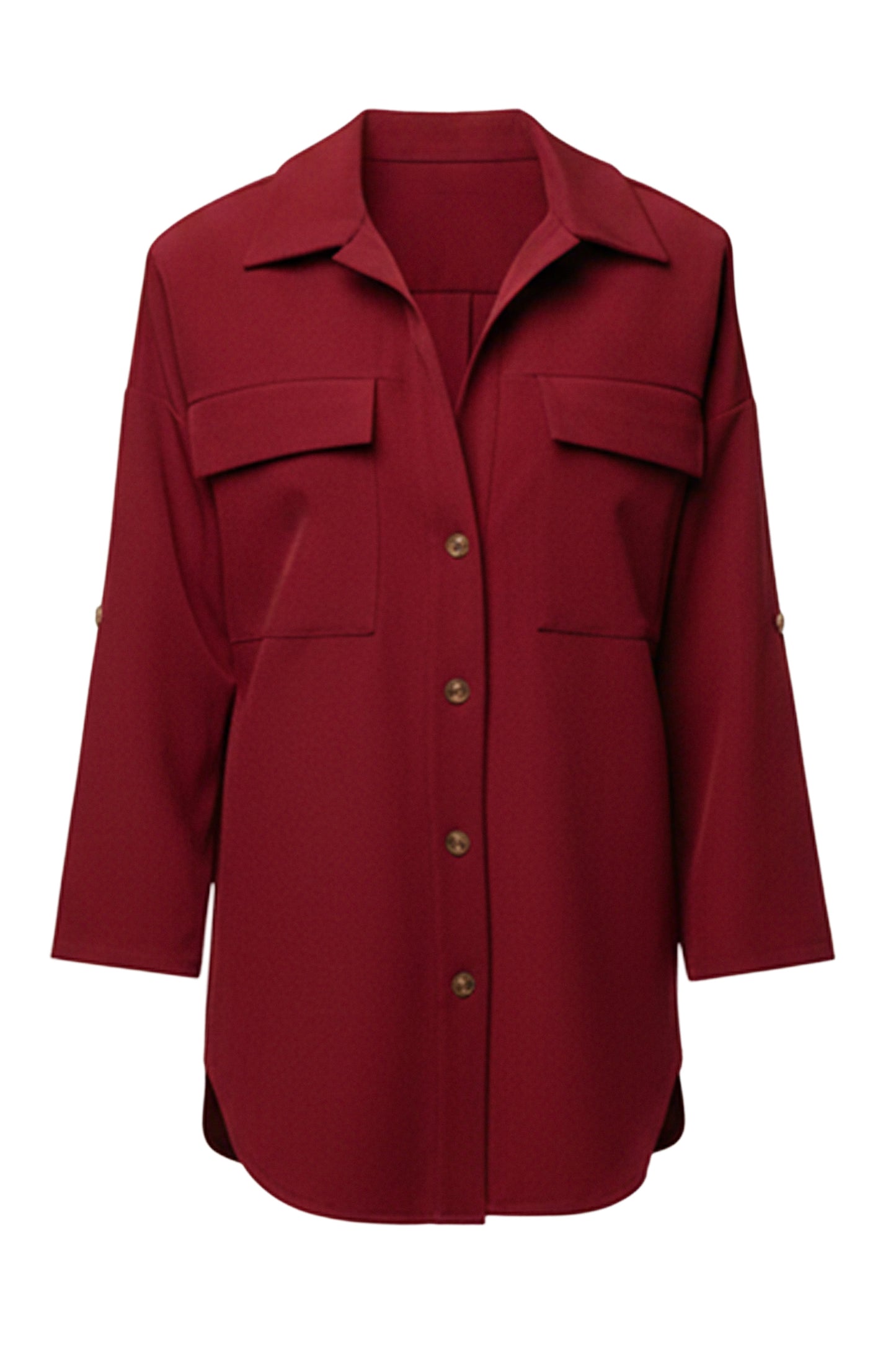 Burgundy Downtime Collared Shirt Dress JLUXLABEL