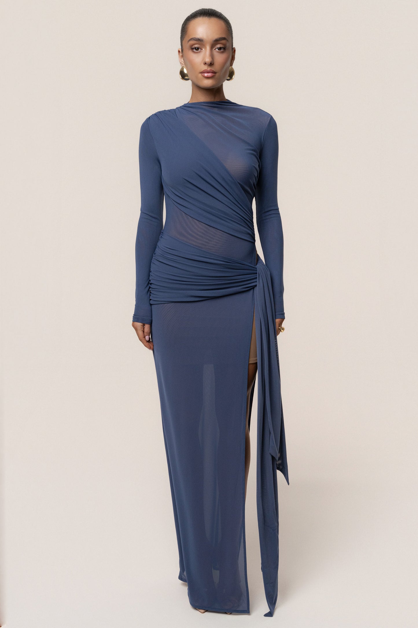 Navy Heatwave Mesh Maxi Dress JLUXLABEL