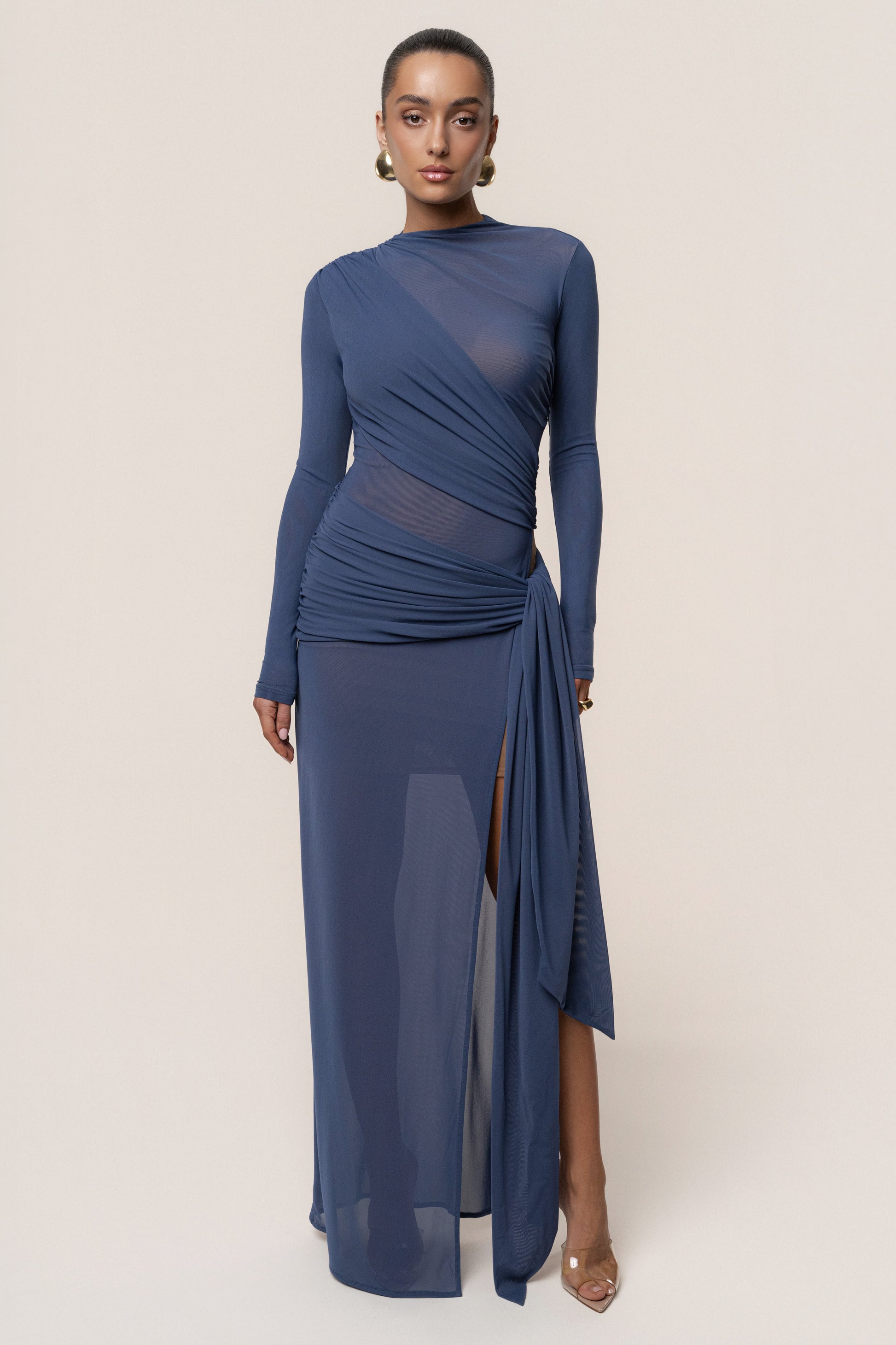Navy Heatwave Mesh Maxi Dress JLUXLABEL