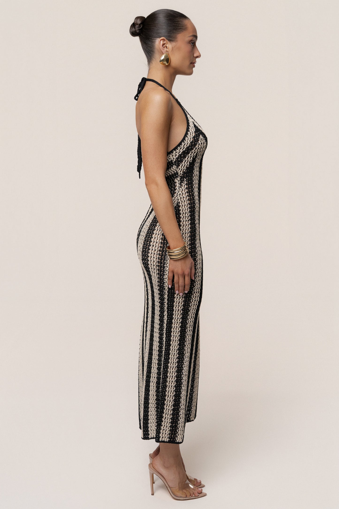 Black/Ivory Luz Halter Crochet Dress JLUXLABEL
