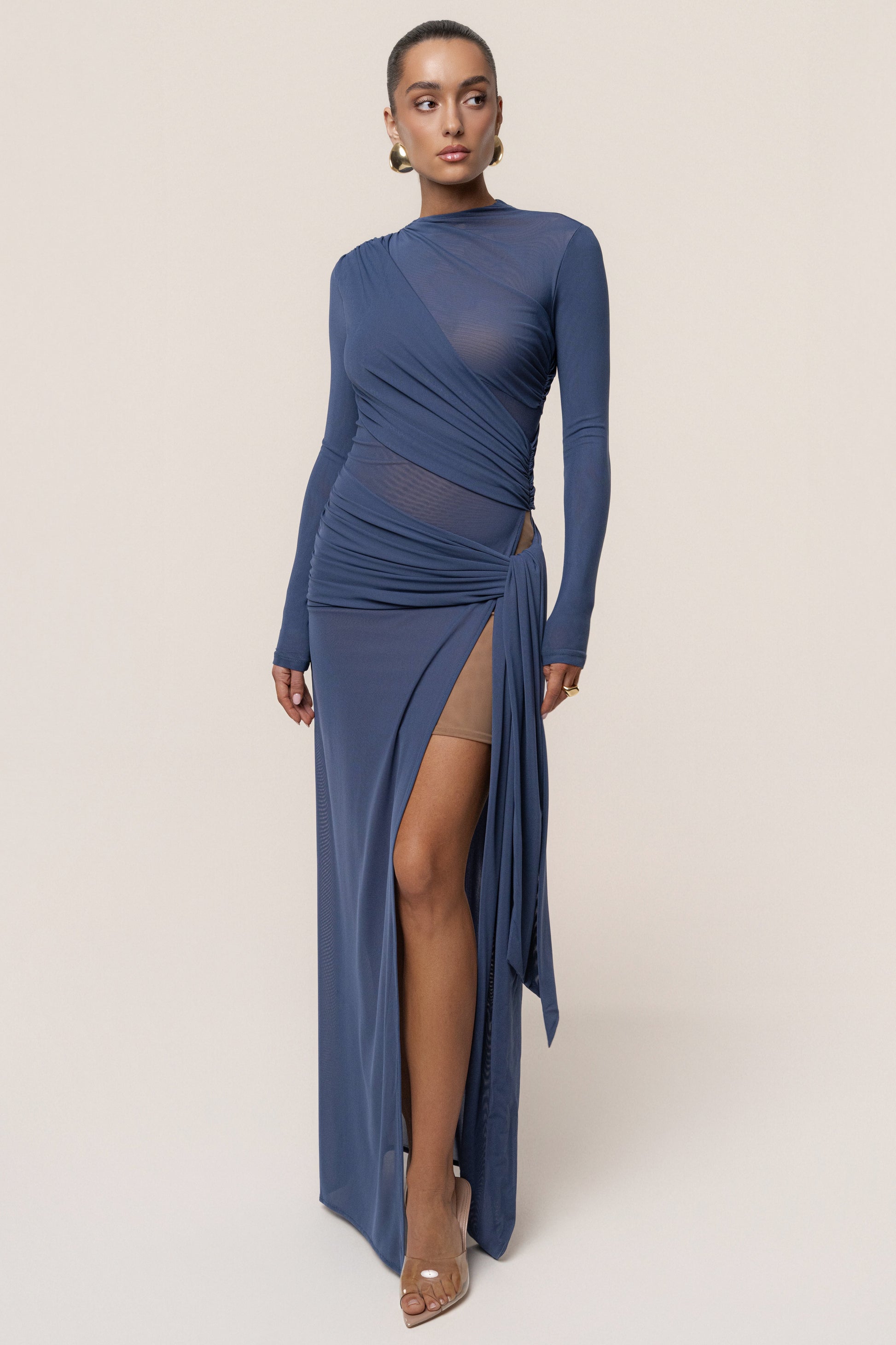 Navy Heatwave Mesh Maxi Dress JLUXLABEL