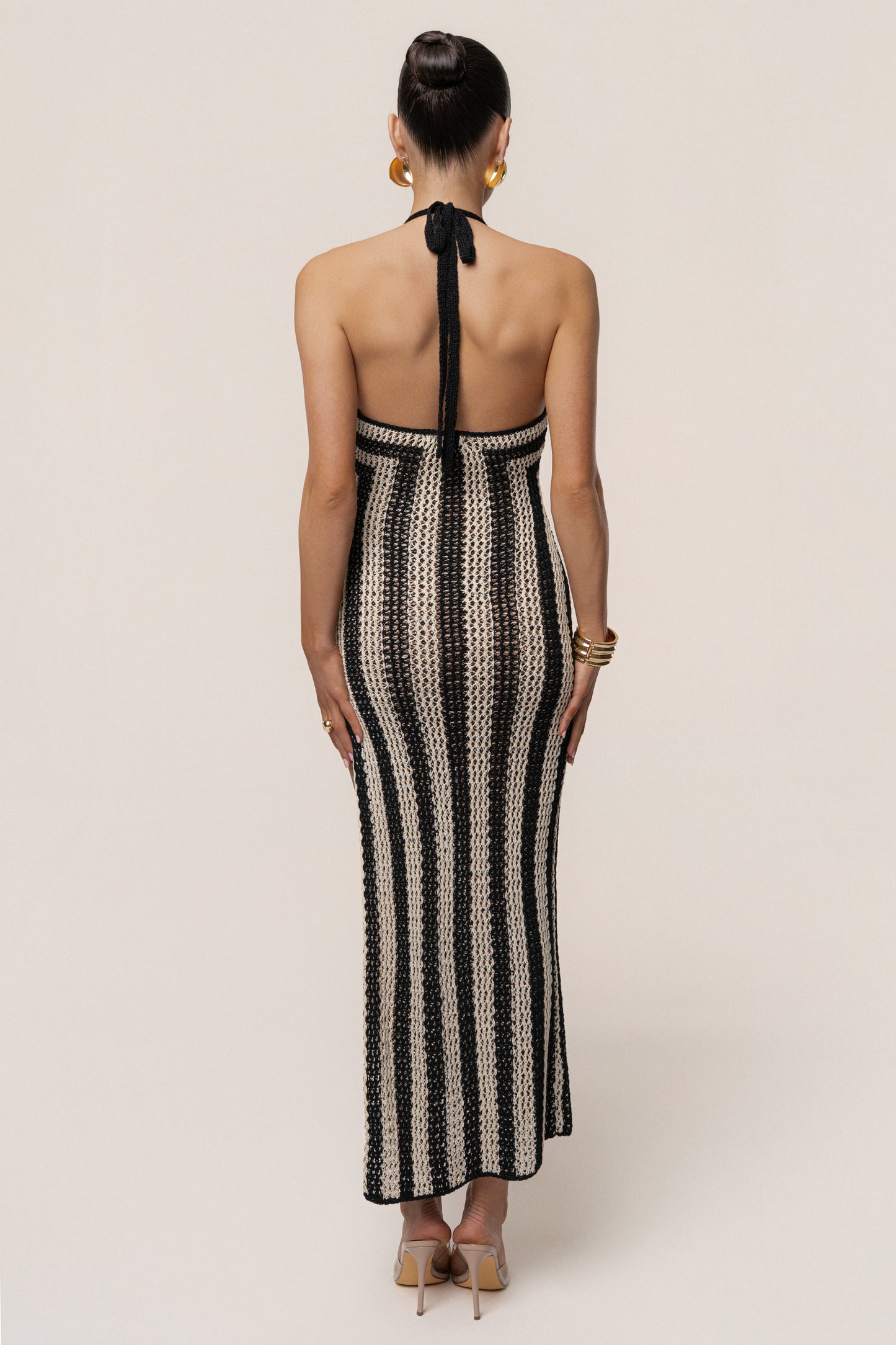 Black/Ivory Luz Halter Crochet Dress JLUXLABEL