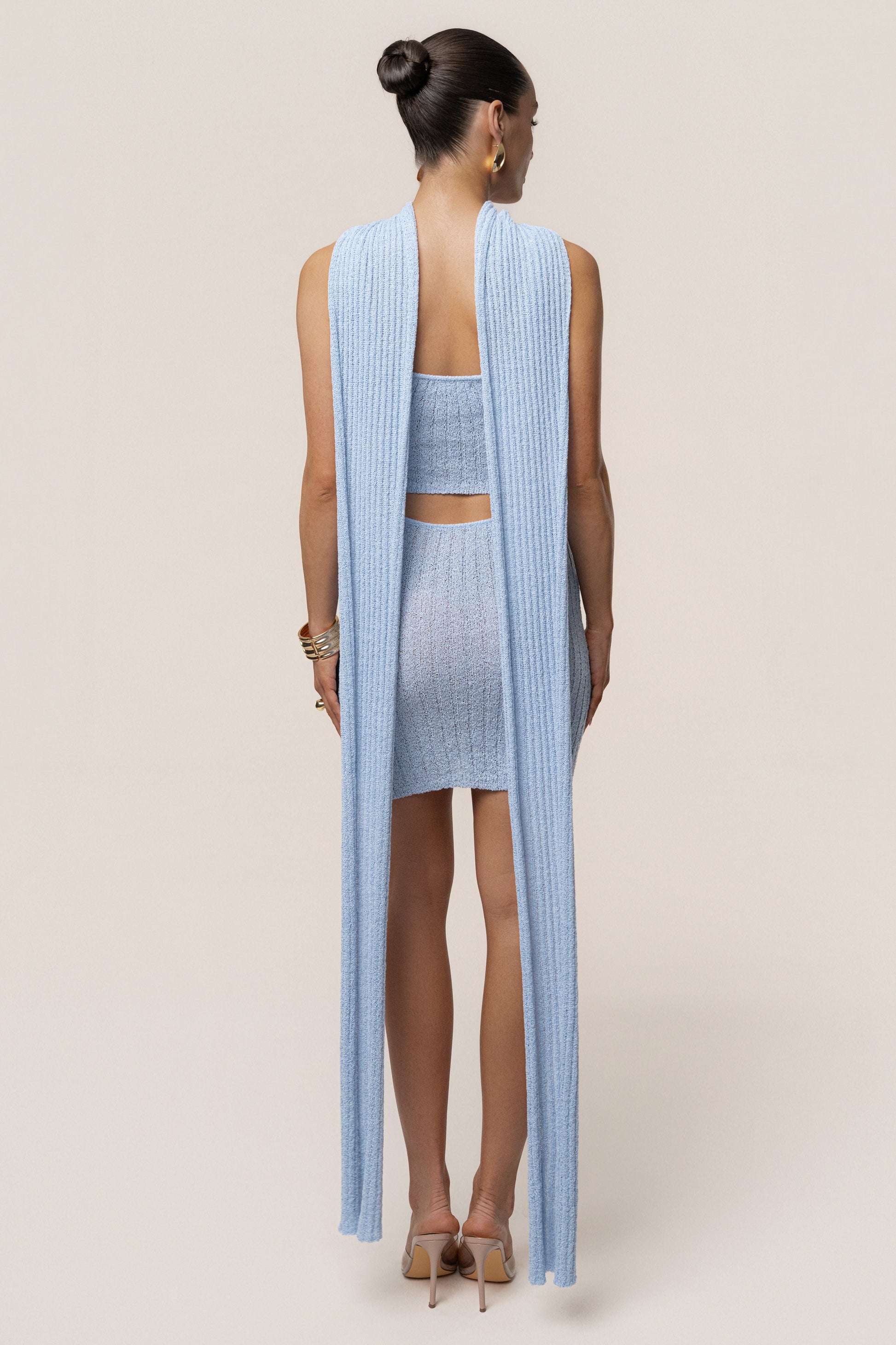 Lt. Blue Ribbed Scarf Mini Dress JLUXLABEL