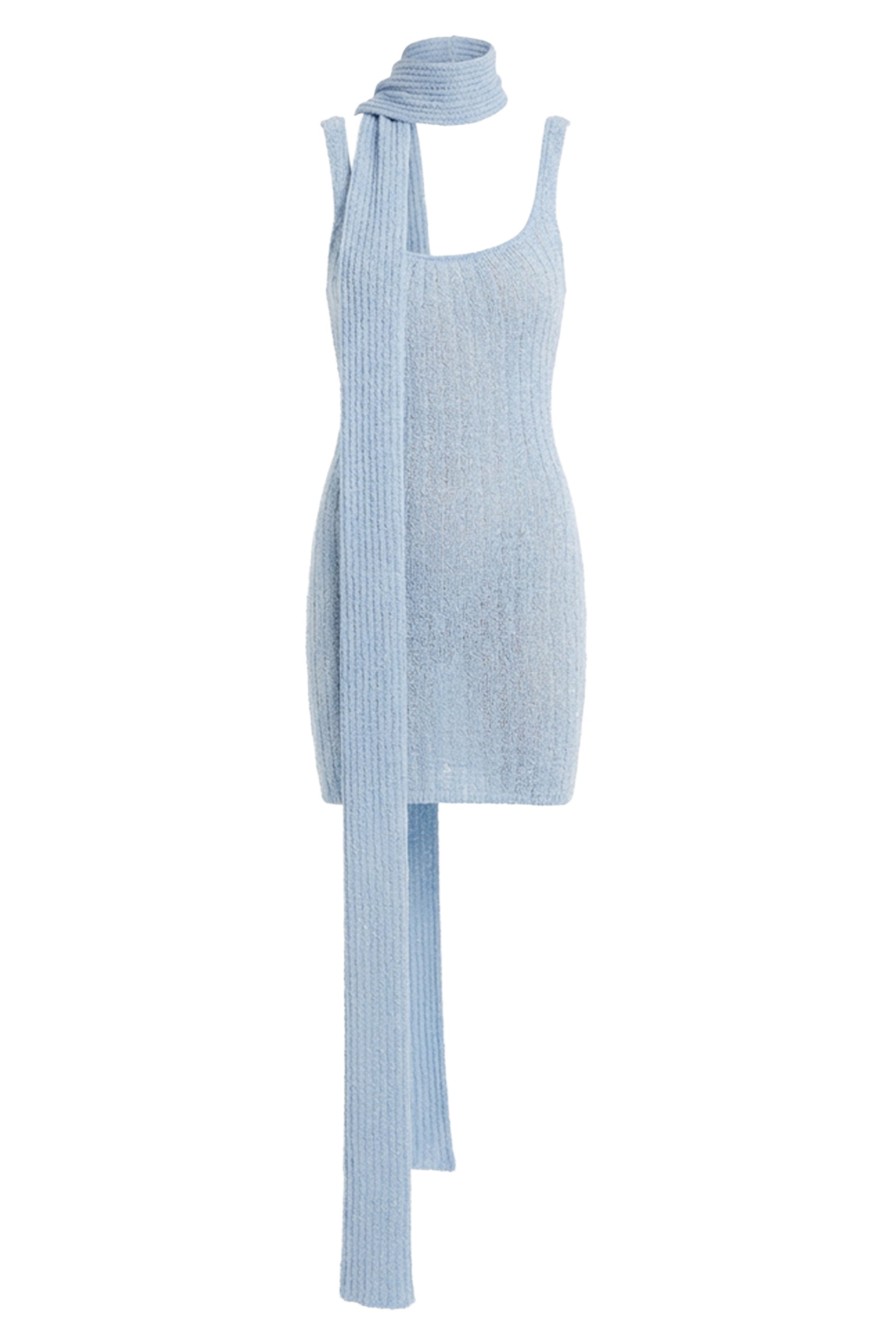 Lt. Blue Ribbed Scarf Mini Dress JLUXLABEL