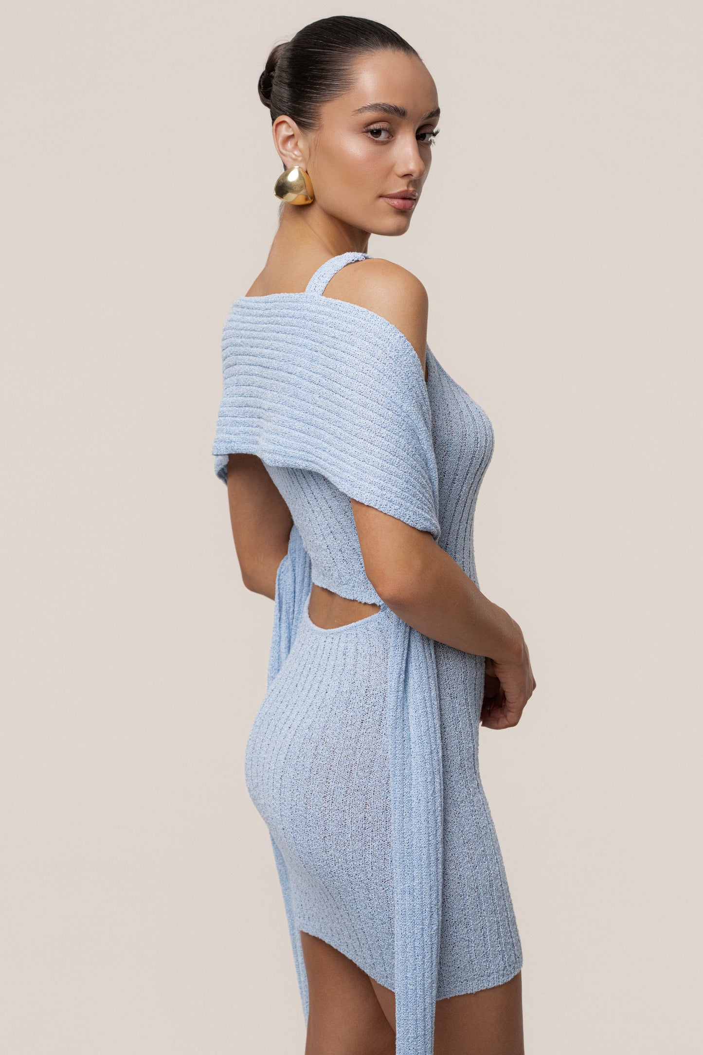 Lt. Blue Ribbed Scarf Mini Dress JLUXLABEL