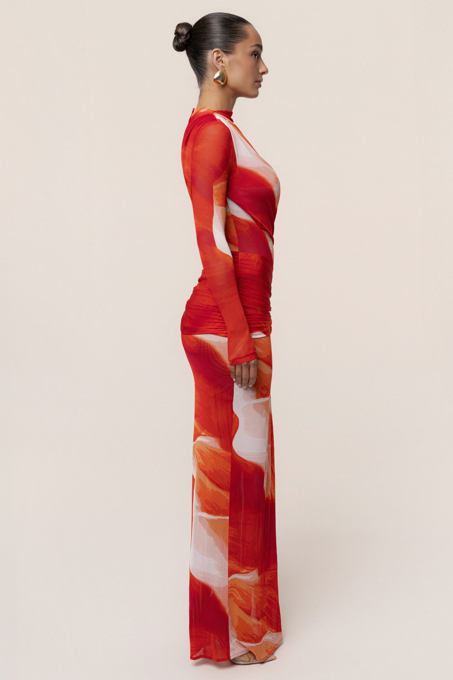 Sunset Red Heatwave Mesh Maxi Dress JLUXLABEL