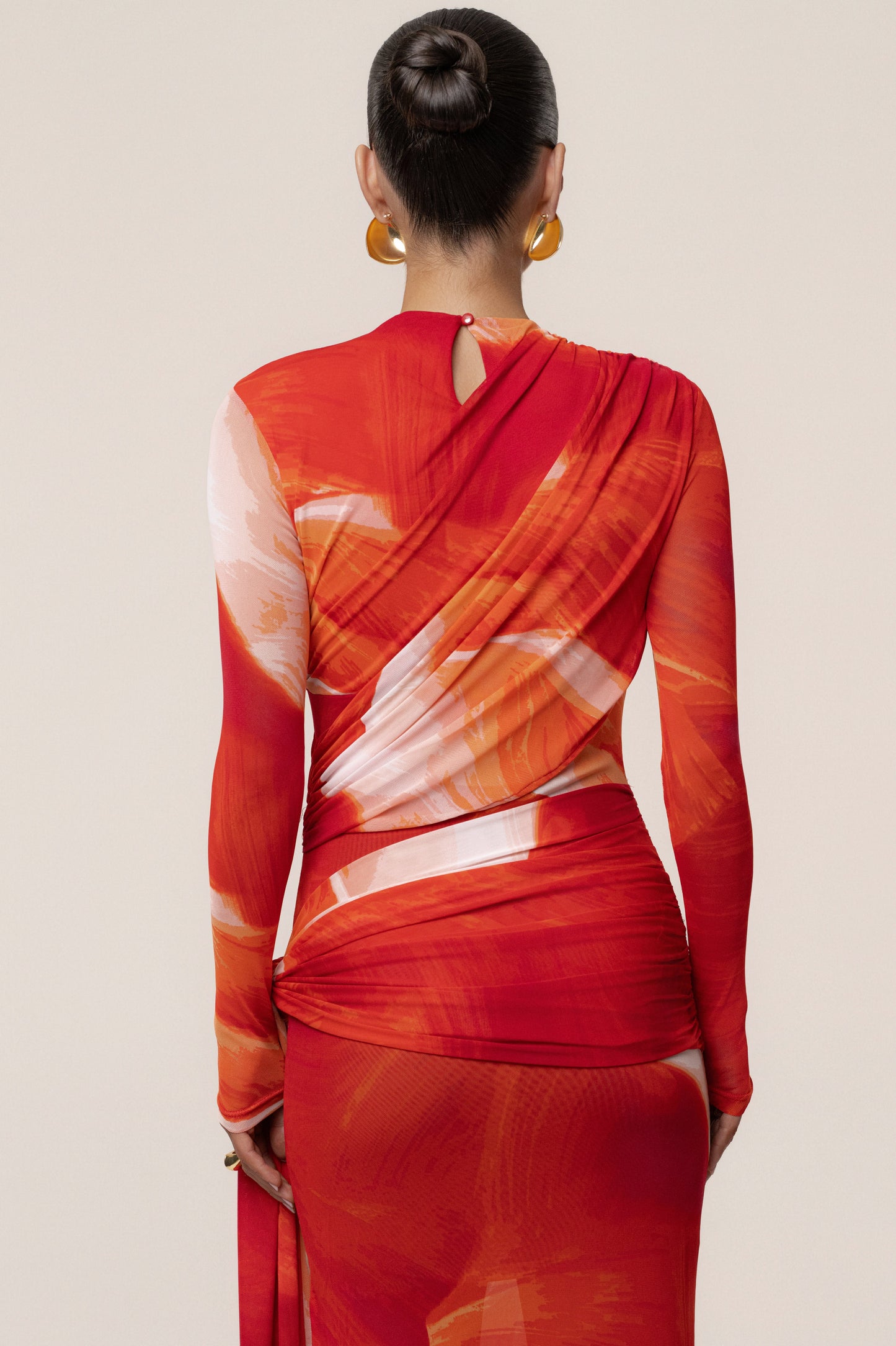 Sunset Red Heatwave Mesh Maxi Dress JLUXLABEL