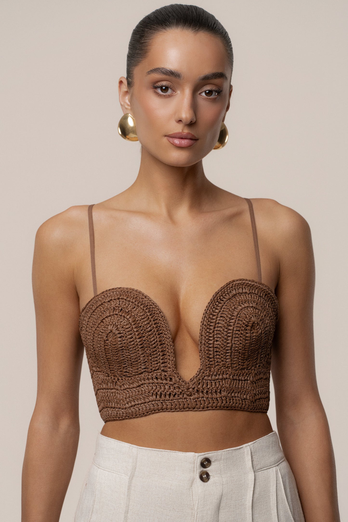 PRE-ORDER Brown Sail Away Texture Bustier NEWFASHIONEDGE