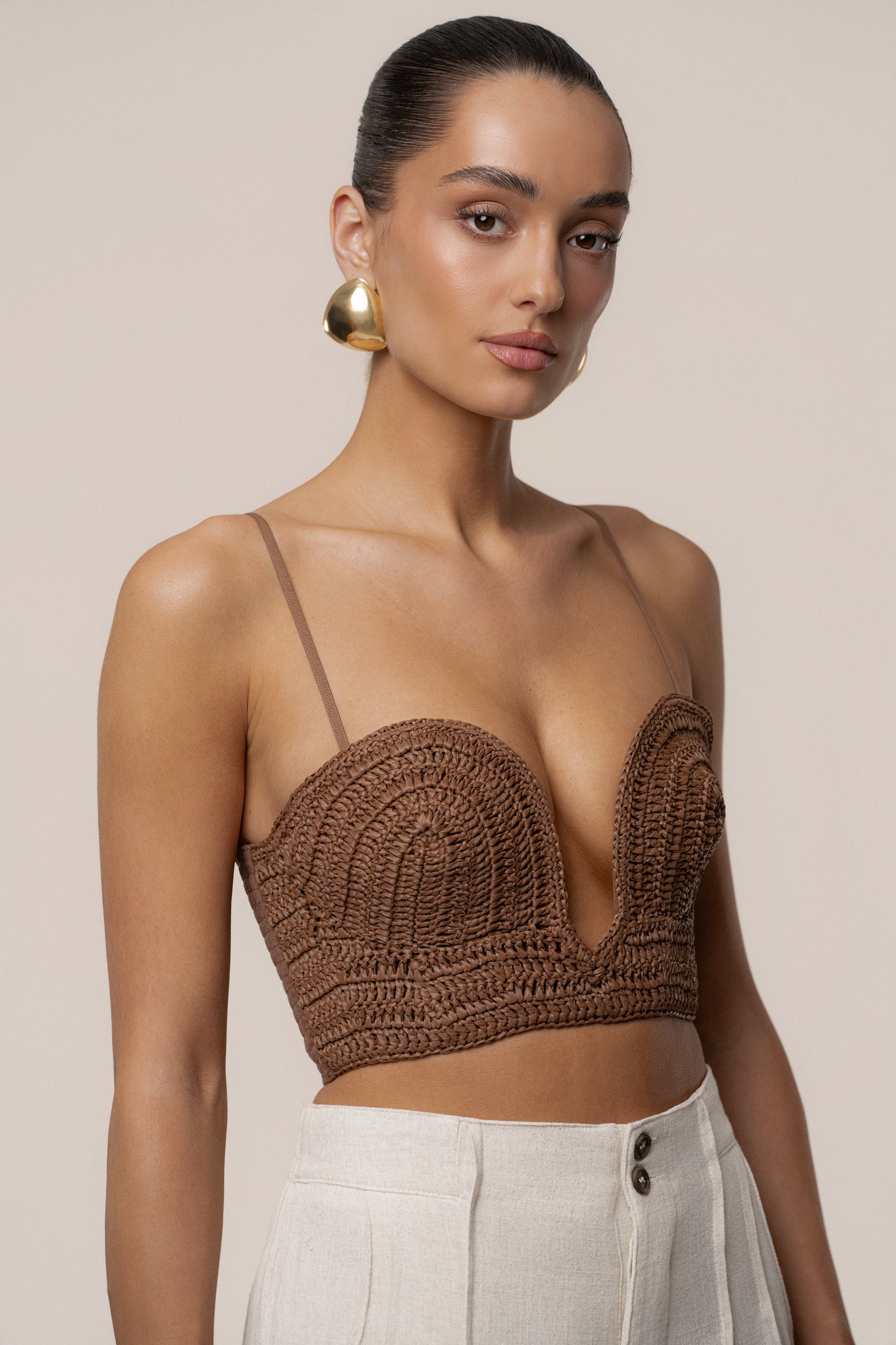 PRE-ORDER Brown Sail Away Texture Bustier NEWFASHIONEDGE