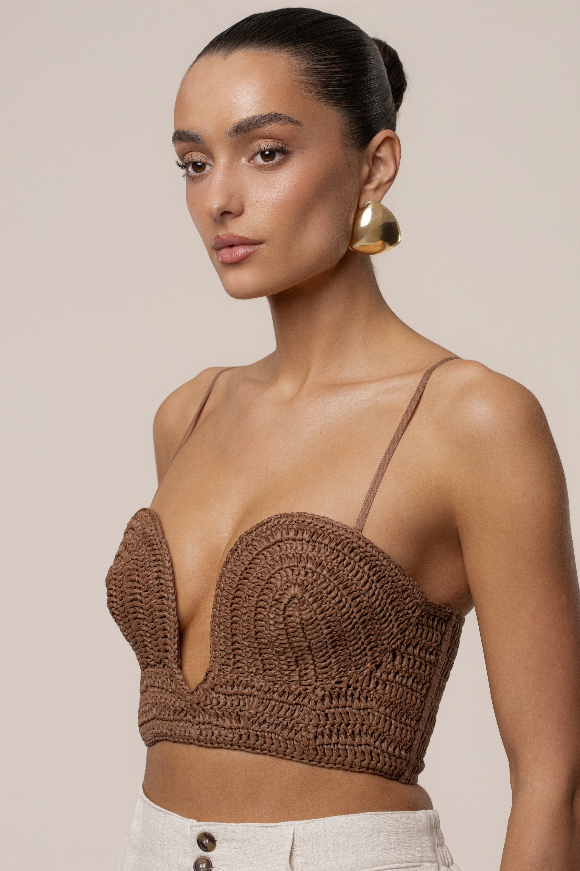 PRE-ORDER Brown Sail Away Texture Bustier NEWFASHIONEDGE