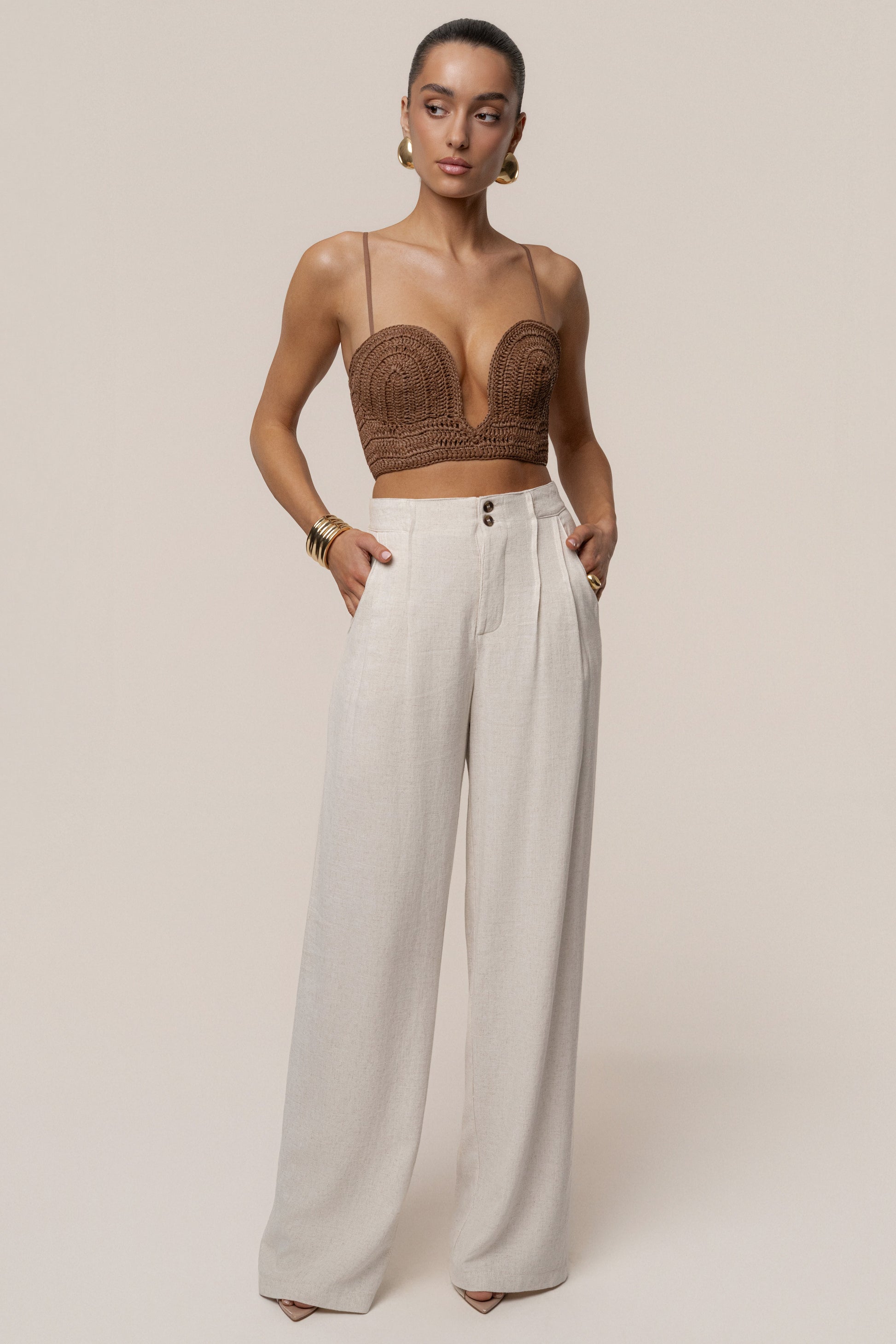 PRE-ORDER Brown Sail Away Texture Bustier NEWFASHIONEDGE