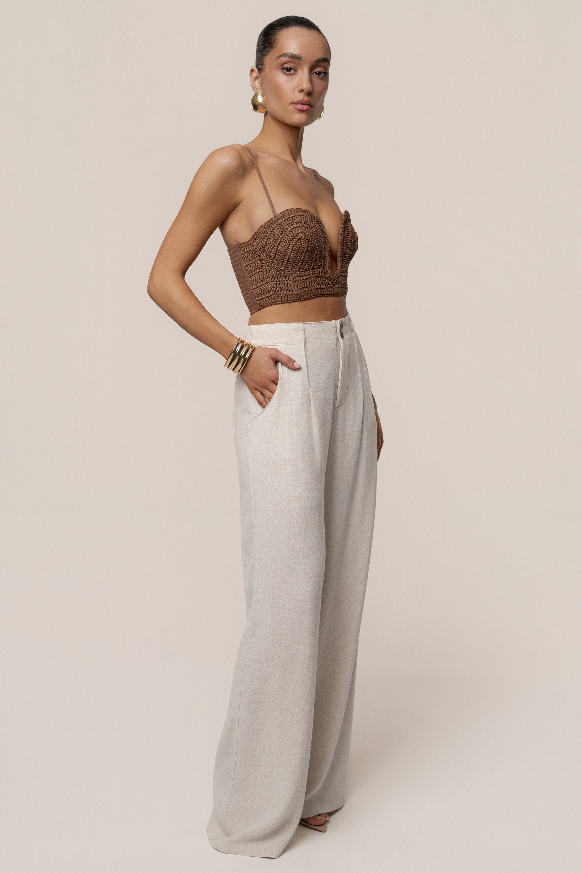 PRE-ORDER Brown Sail Away Texture Bustier NEWFASHIONEDGE