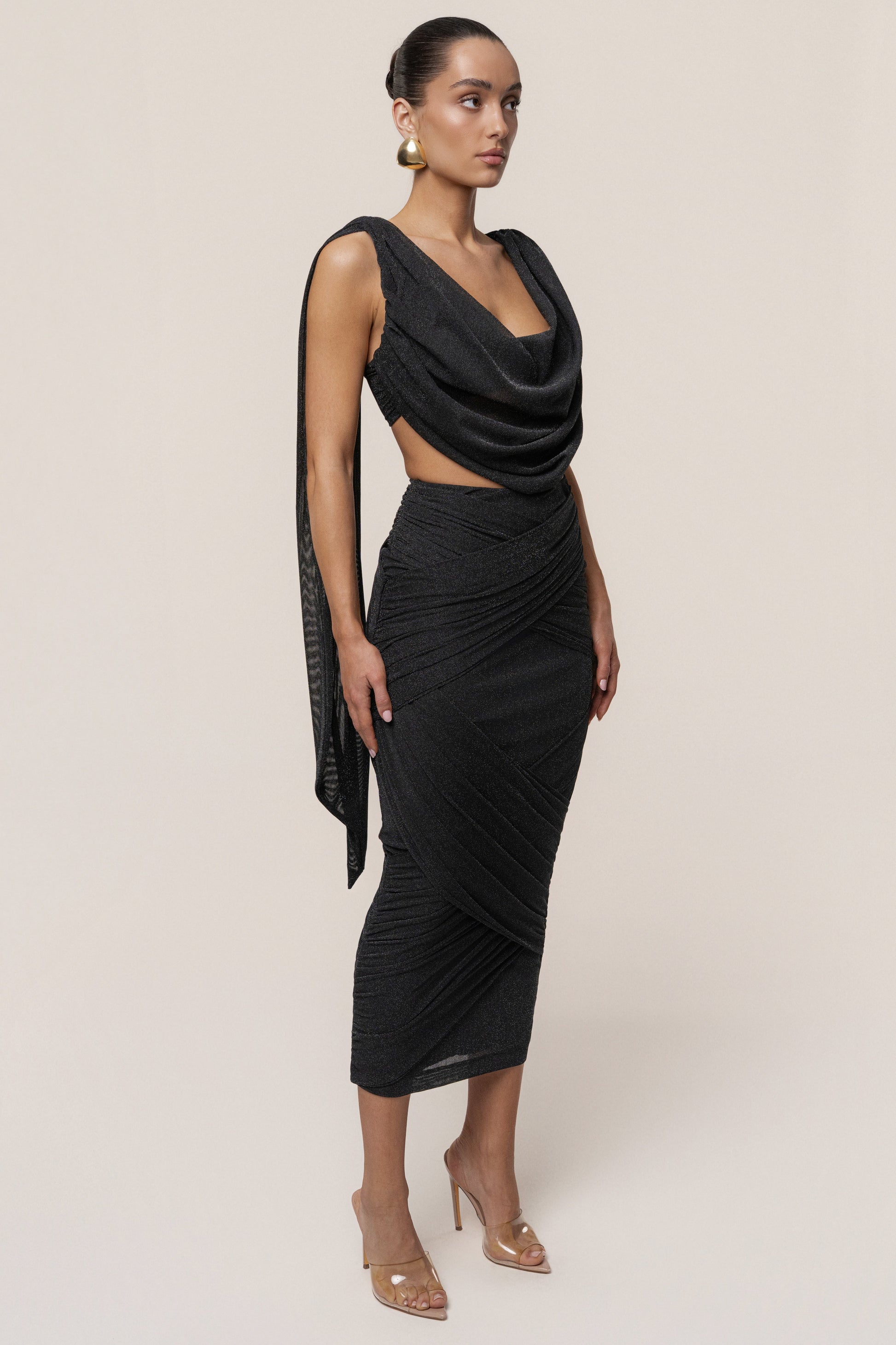 Black Divine Drape Skirt Set JLUXLABEL