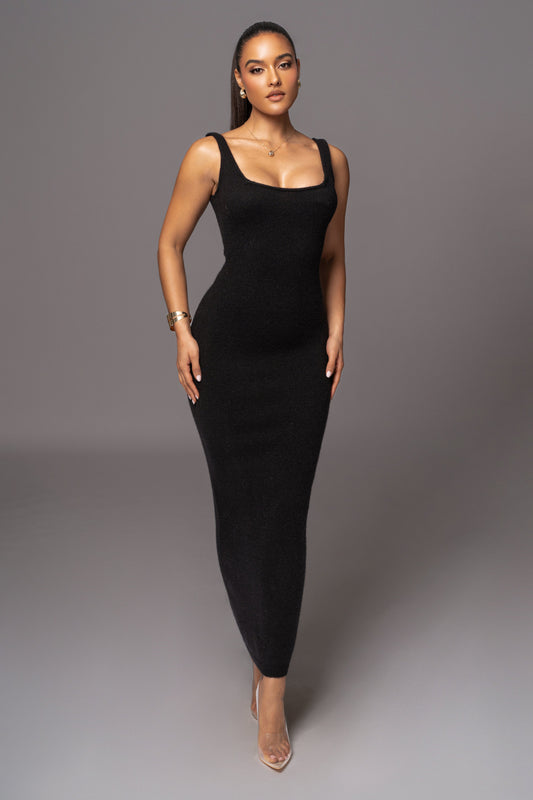 Black Karolina Knit Maxi Dress JLUXLABEL