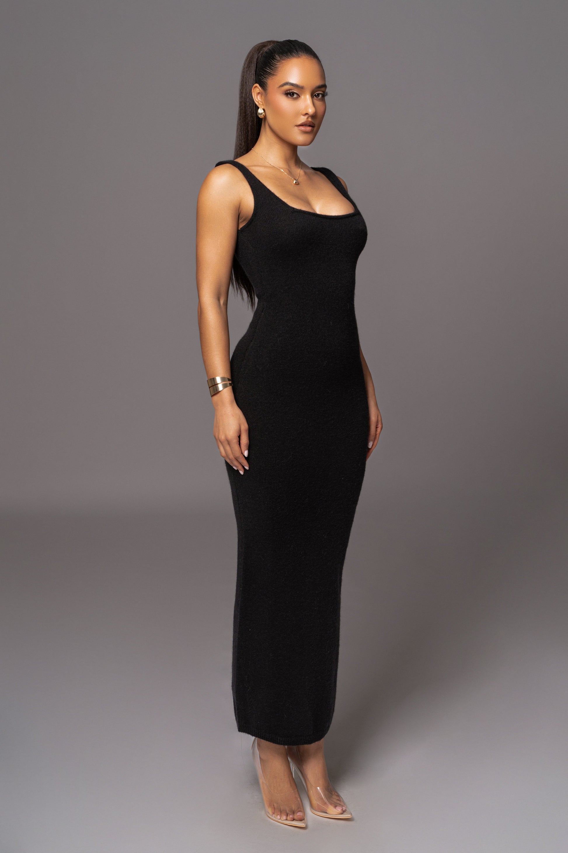 Black Karolina Knit Maxi Dress JLUXLABEL
