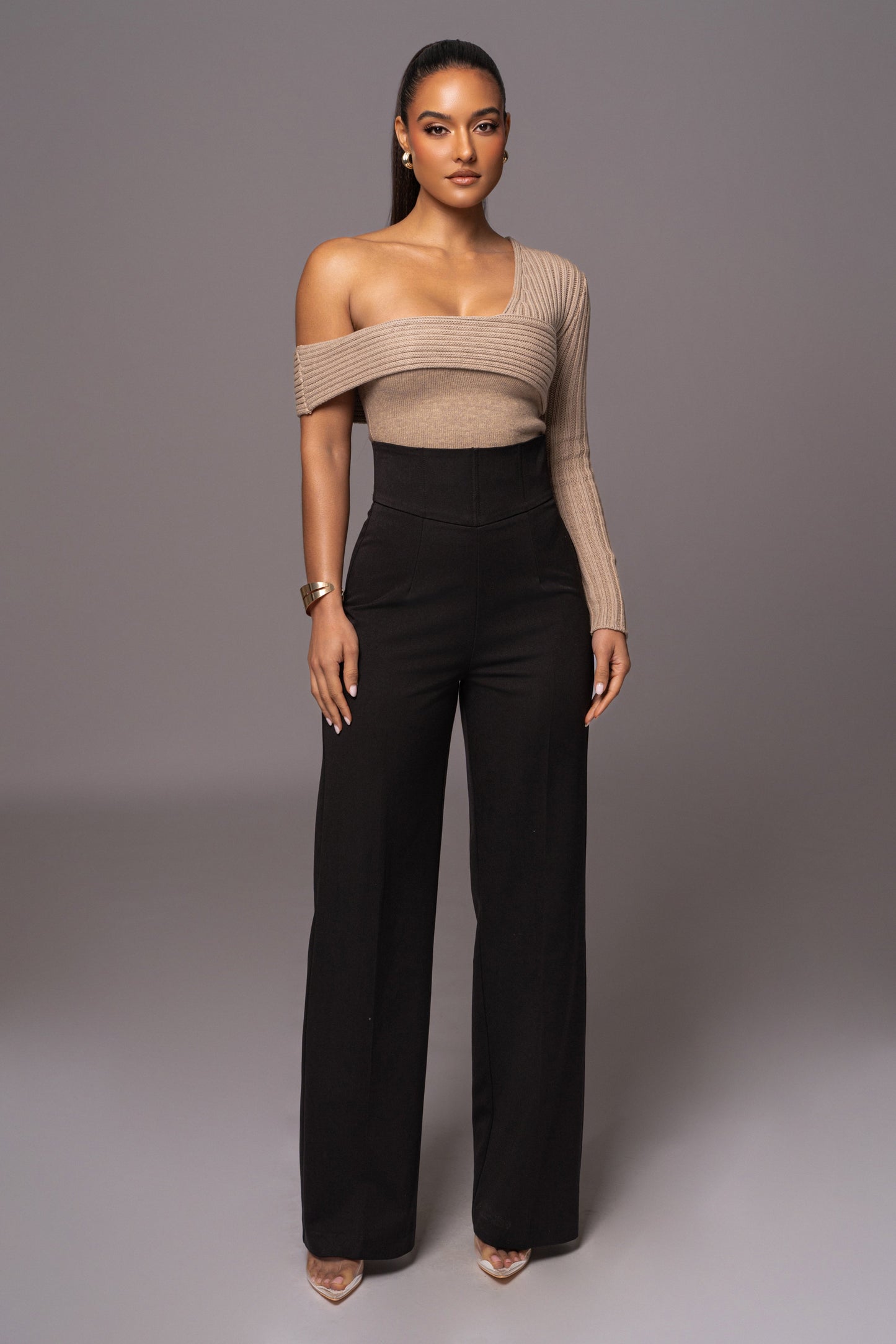 Beige Hadi Sweater Knit Top JLUXLABEL