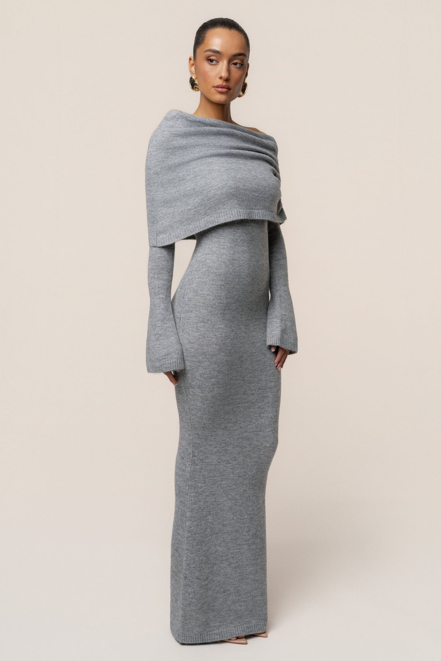 Grey Soft Haven Off-Shoulder Dress JLUXLABEL