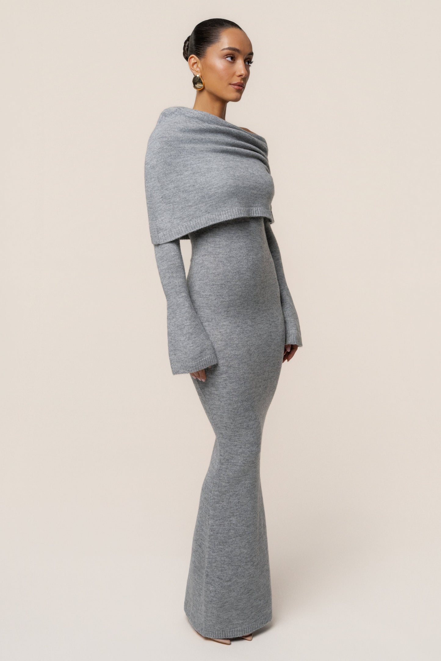 Grey Soft Haven Off-Shoulder Dress JLUXLABEL