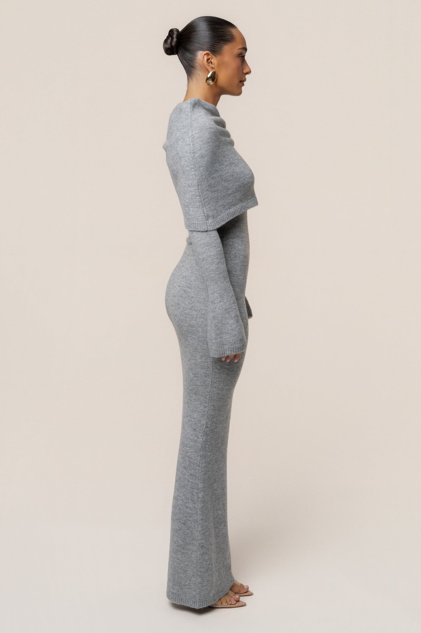 Grey Soft Haven Off-Shoulder Dress JLUXLABEL
