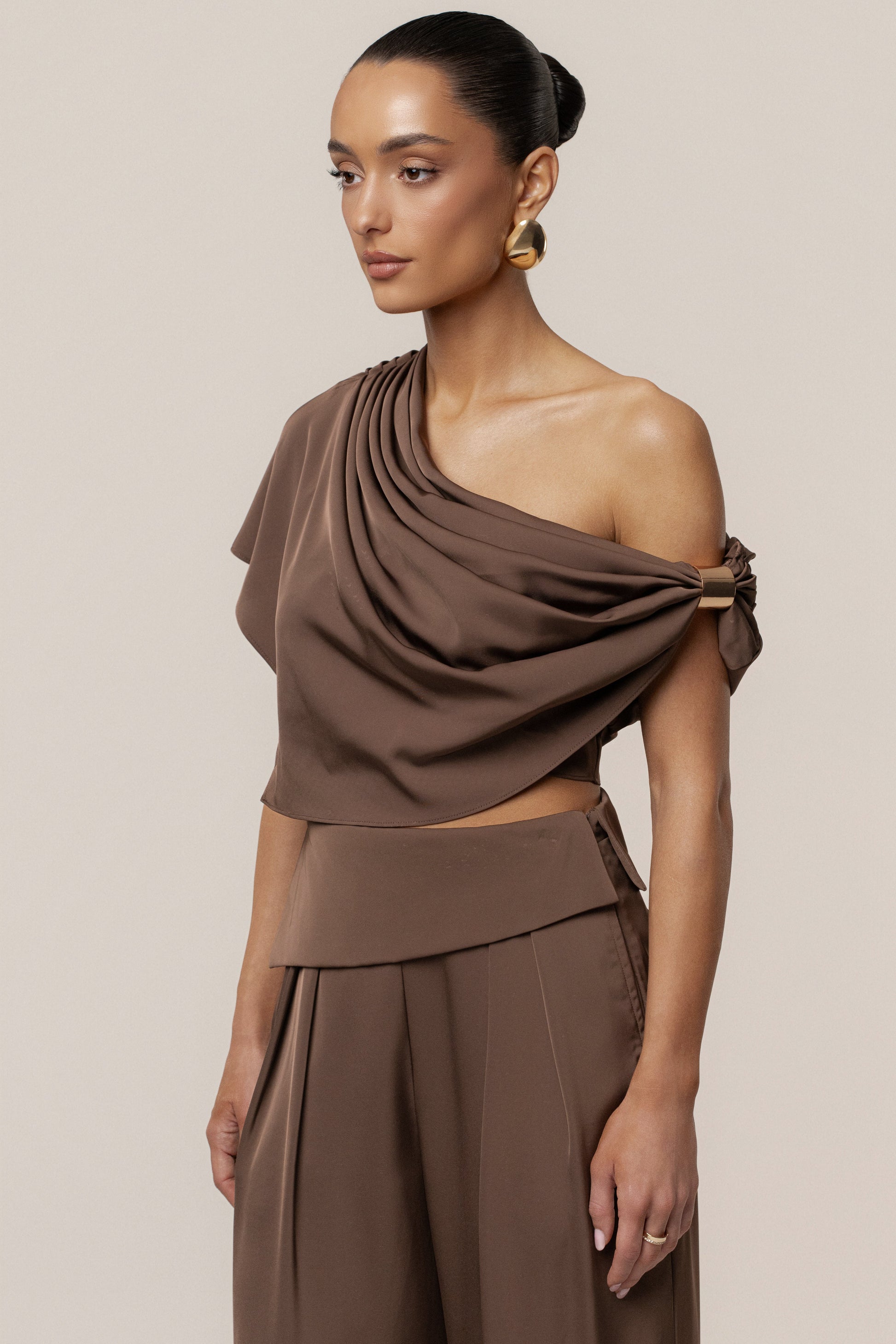 Chocolate Gleam and Glow Satin Top JLUXLABEL