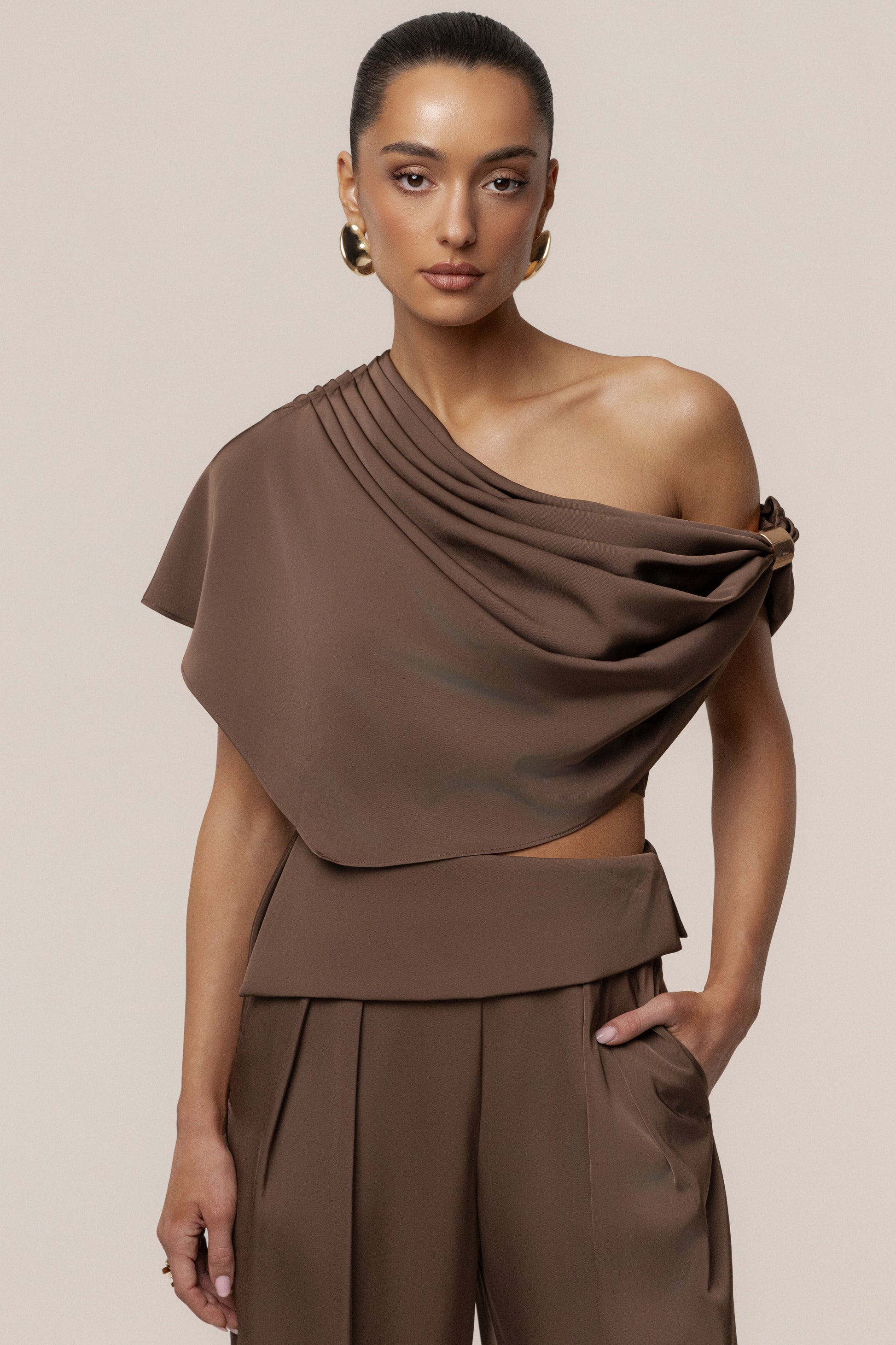 Chocolate Gleam and Glow Satin Top JLUXLABEL