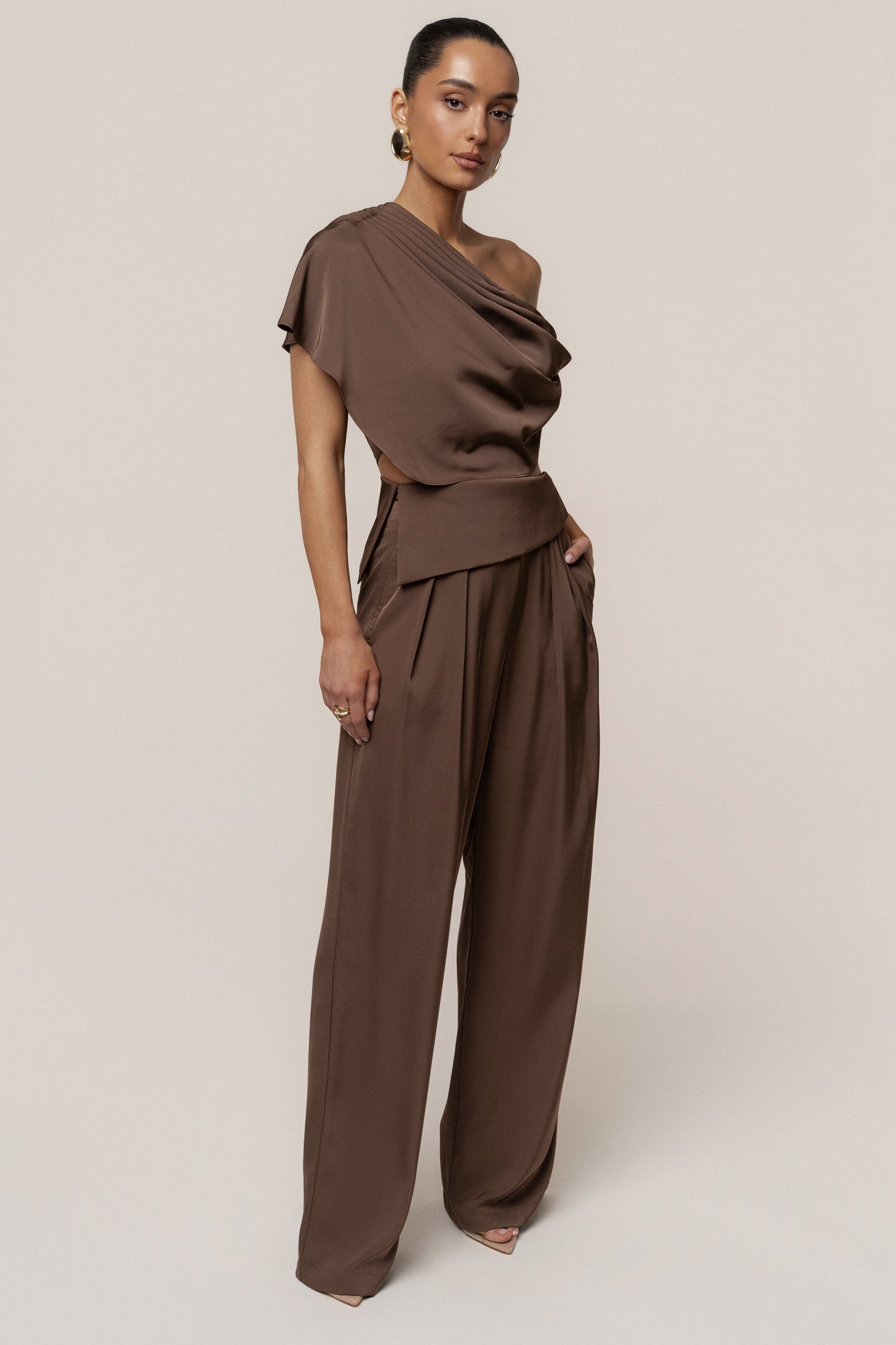 Chocolate Gleam and Glow Satin Top JLUXLABEL