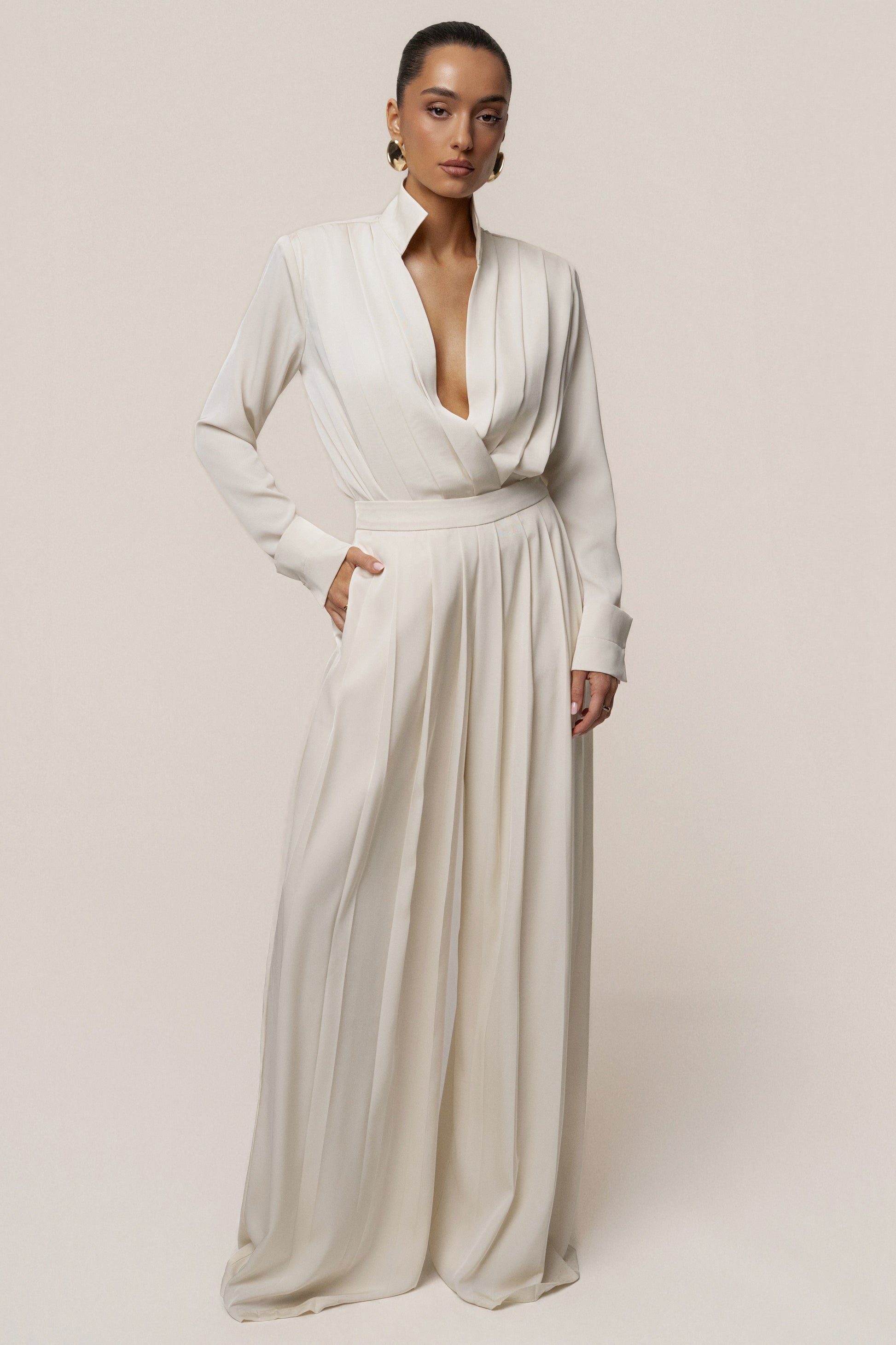 Buttercream Visionary Pleated Bodysuit JLUXLABEL