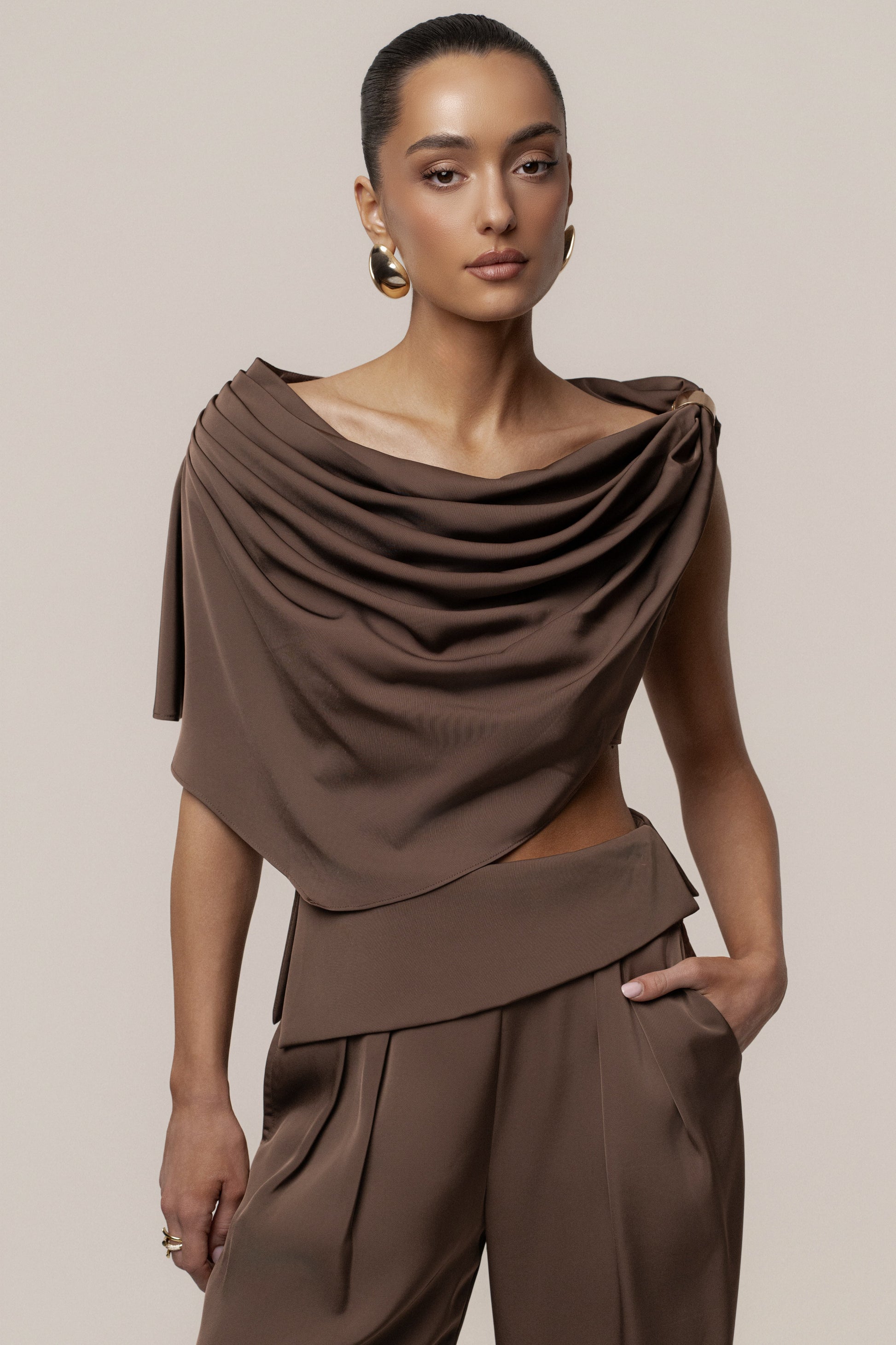 Chocolate Gleam and Glow Satin Top JLUXLABEL