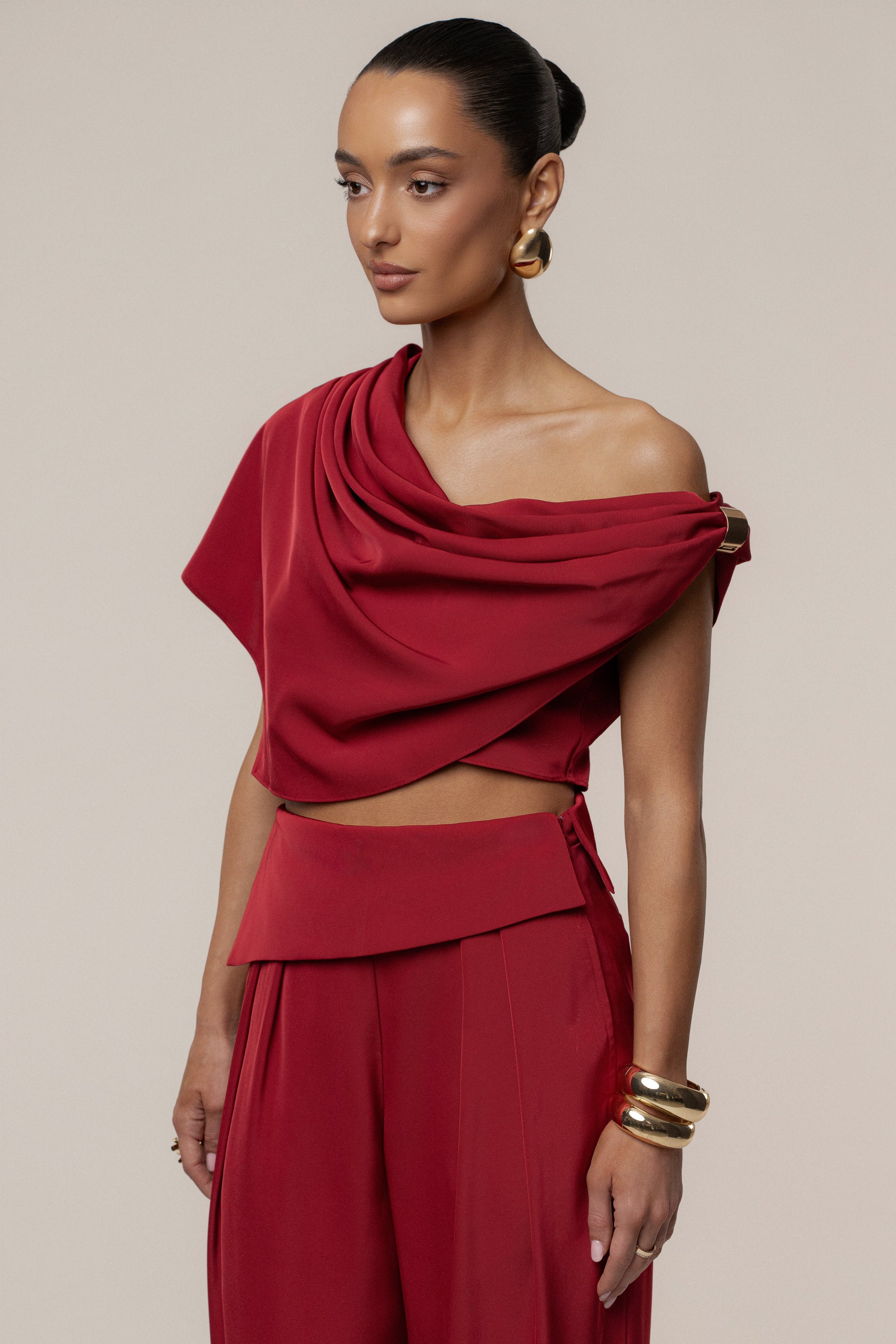 Red Gleam and Glow Satin Top JLUXLABEL