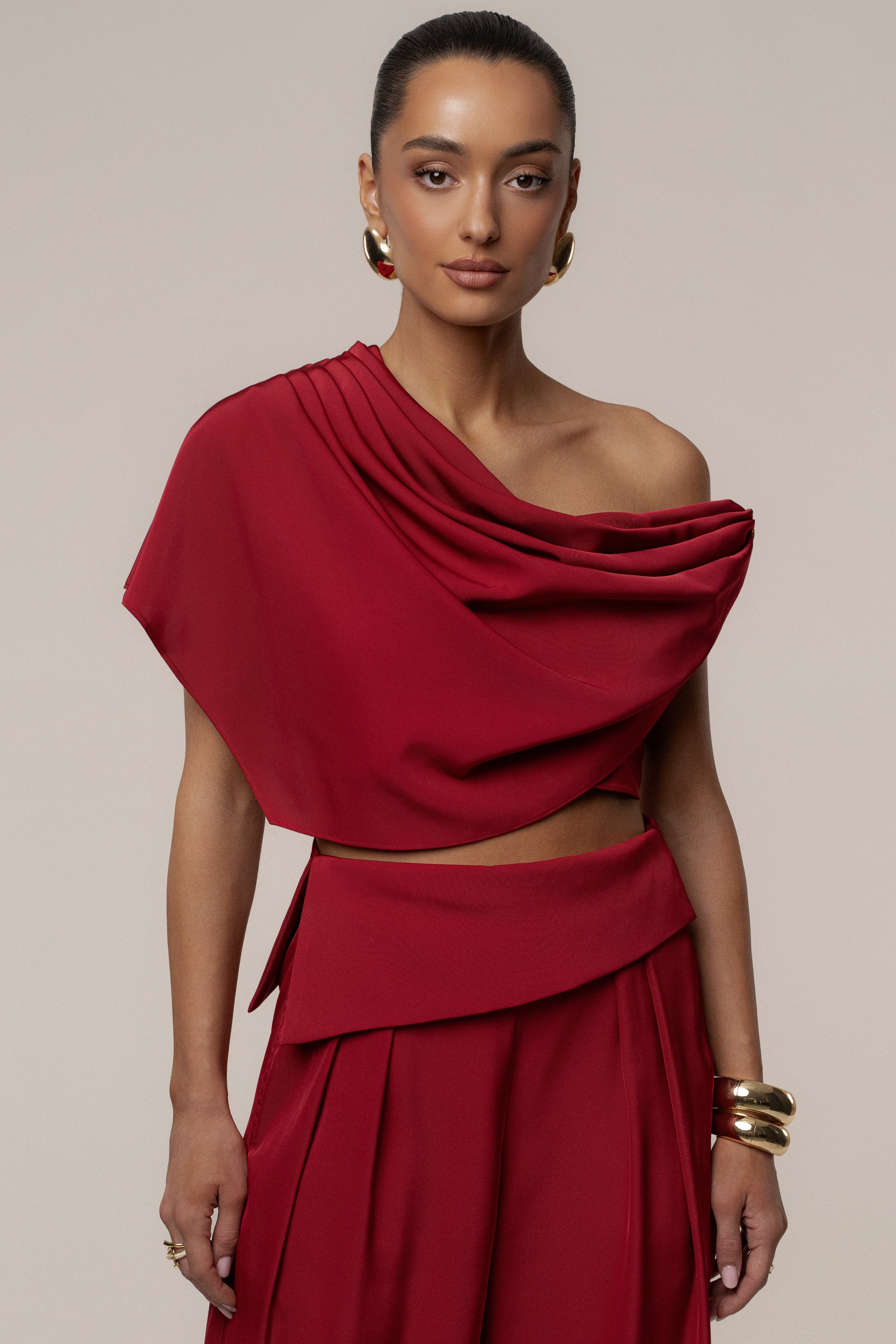 Red Gleam and Glow Satin Top JLUXLABEL