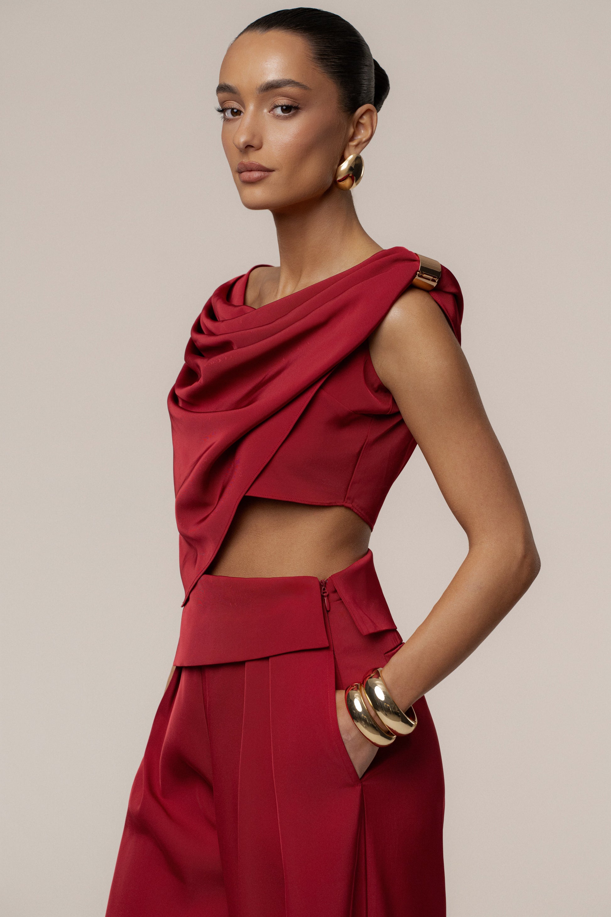 Red Gleam and Glow Satin Top JLUXLABEL