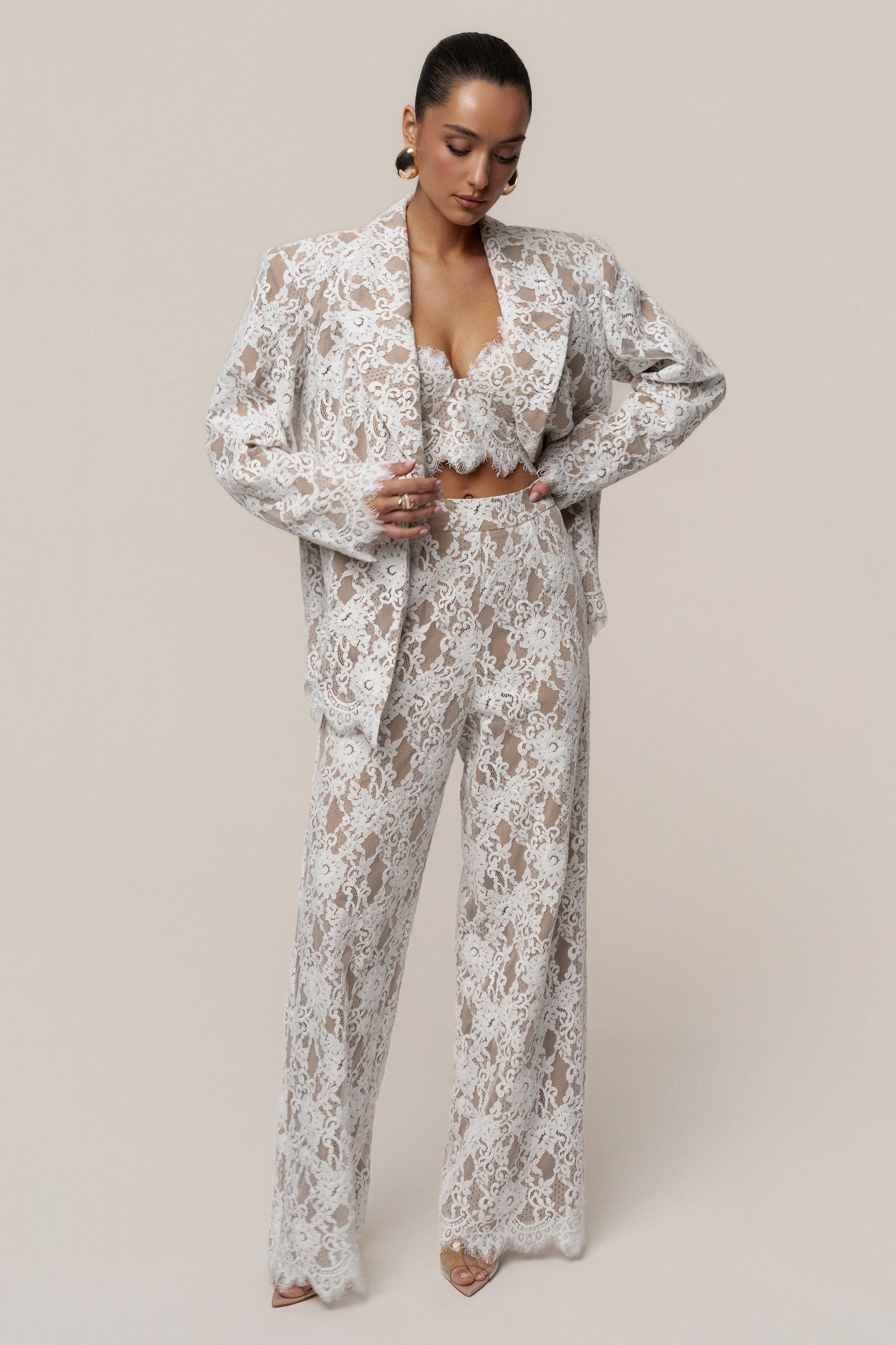 PRE-ORDER White Forever Crush Lace Pant NEWFASHIONEDGE